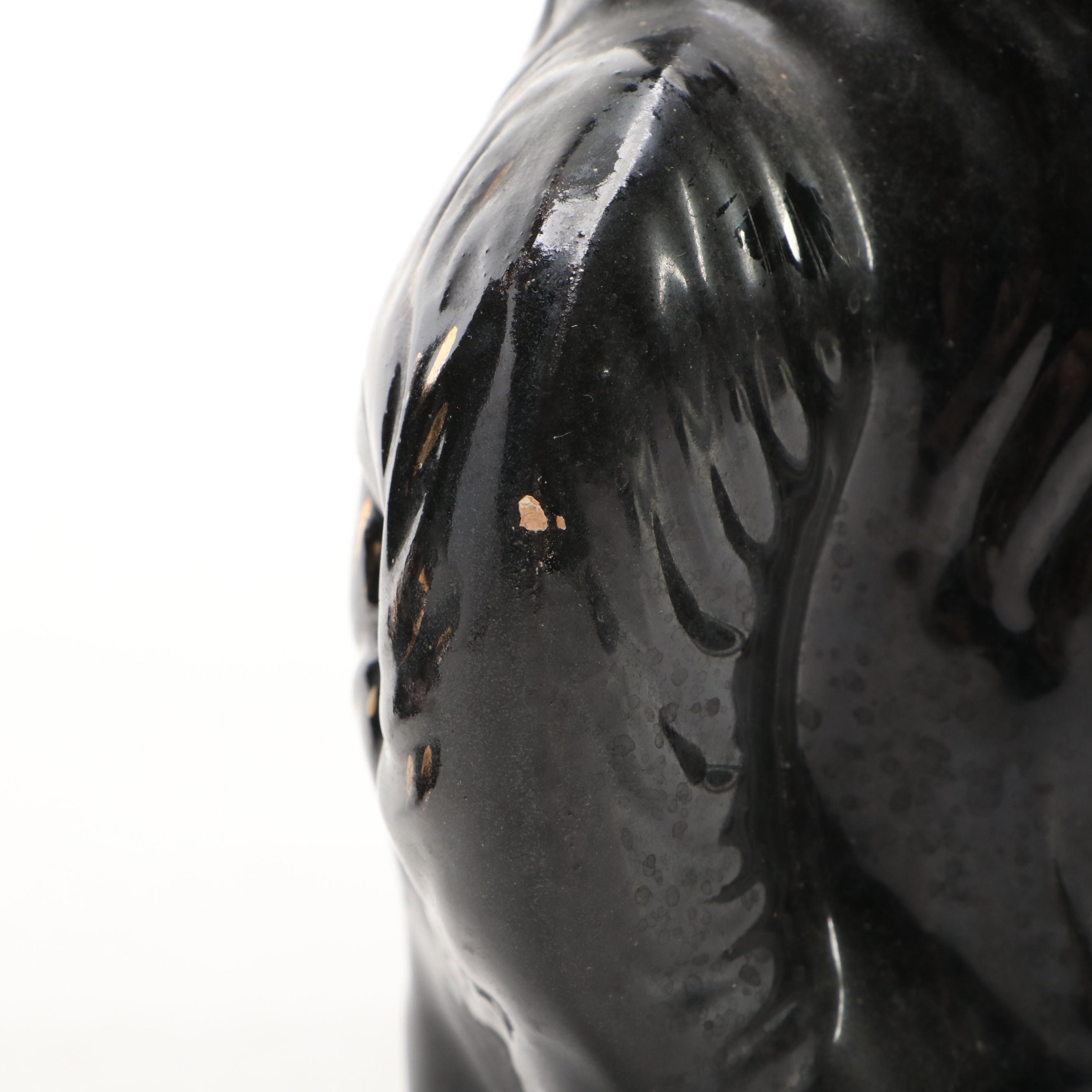 Pair of Staffordshire Style Black Dogs with Gilt Accents and Glass Eyes