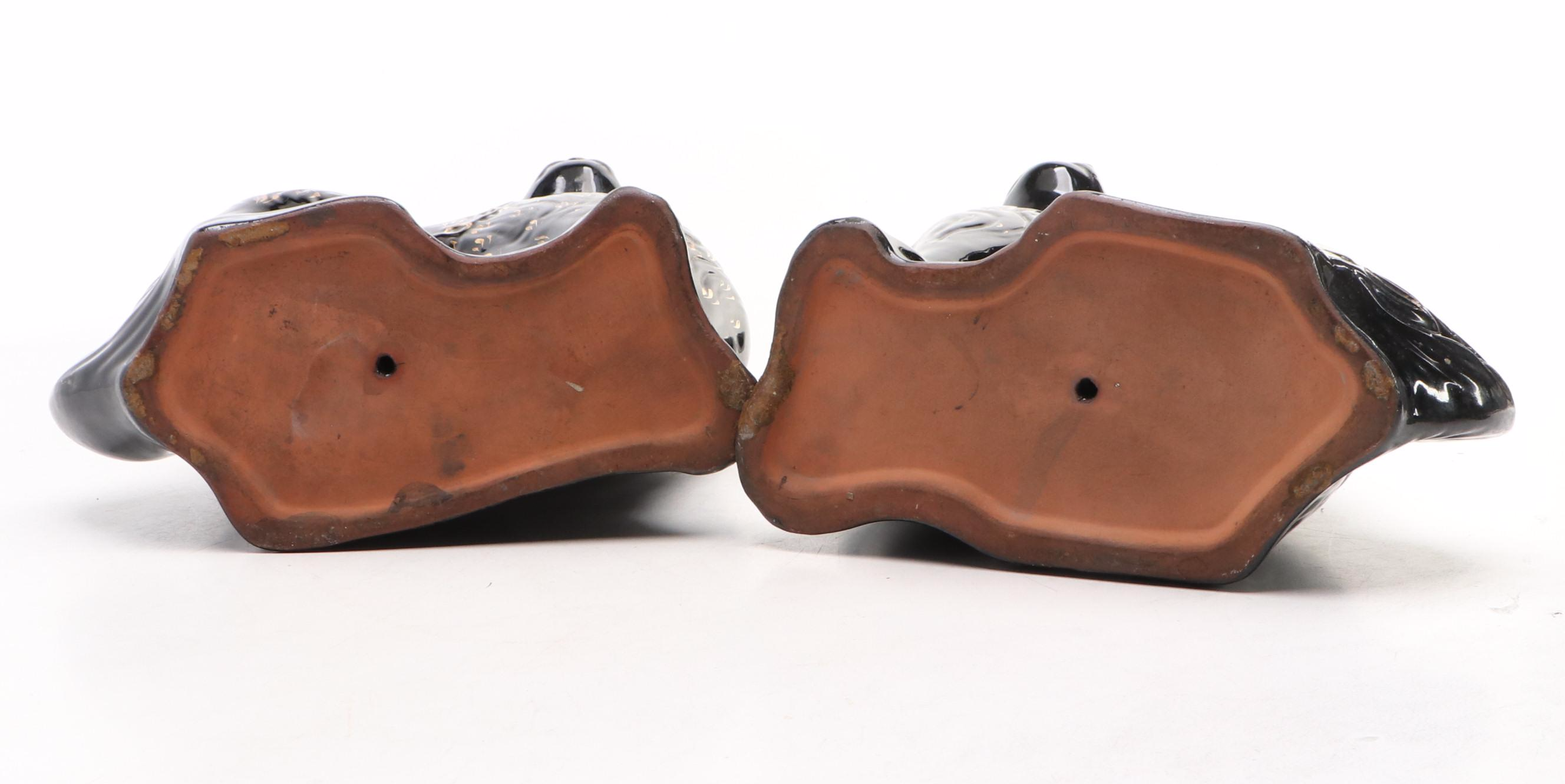 Pair of Staffordshire Style Black Dogs with Gilt Accents and Glass Eyes