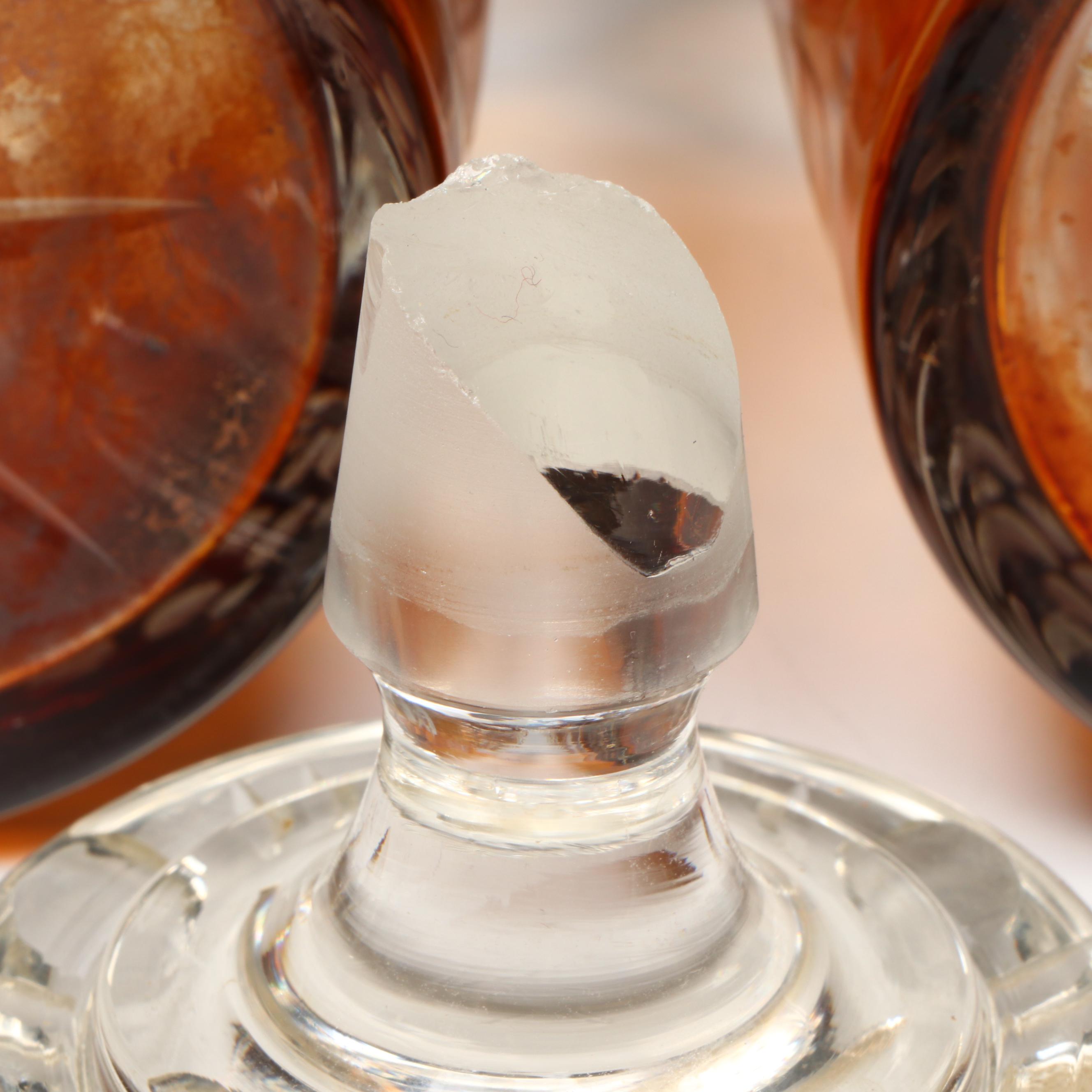 Pair of  Prussian Style Amber Cut to Clear Glass Decanters