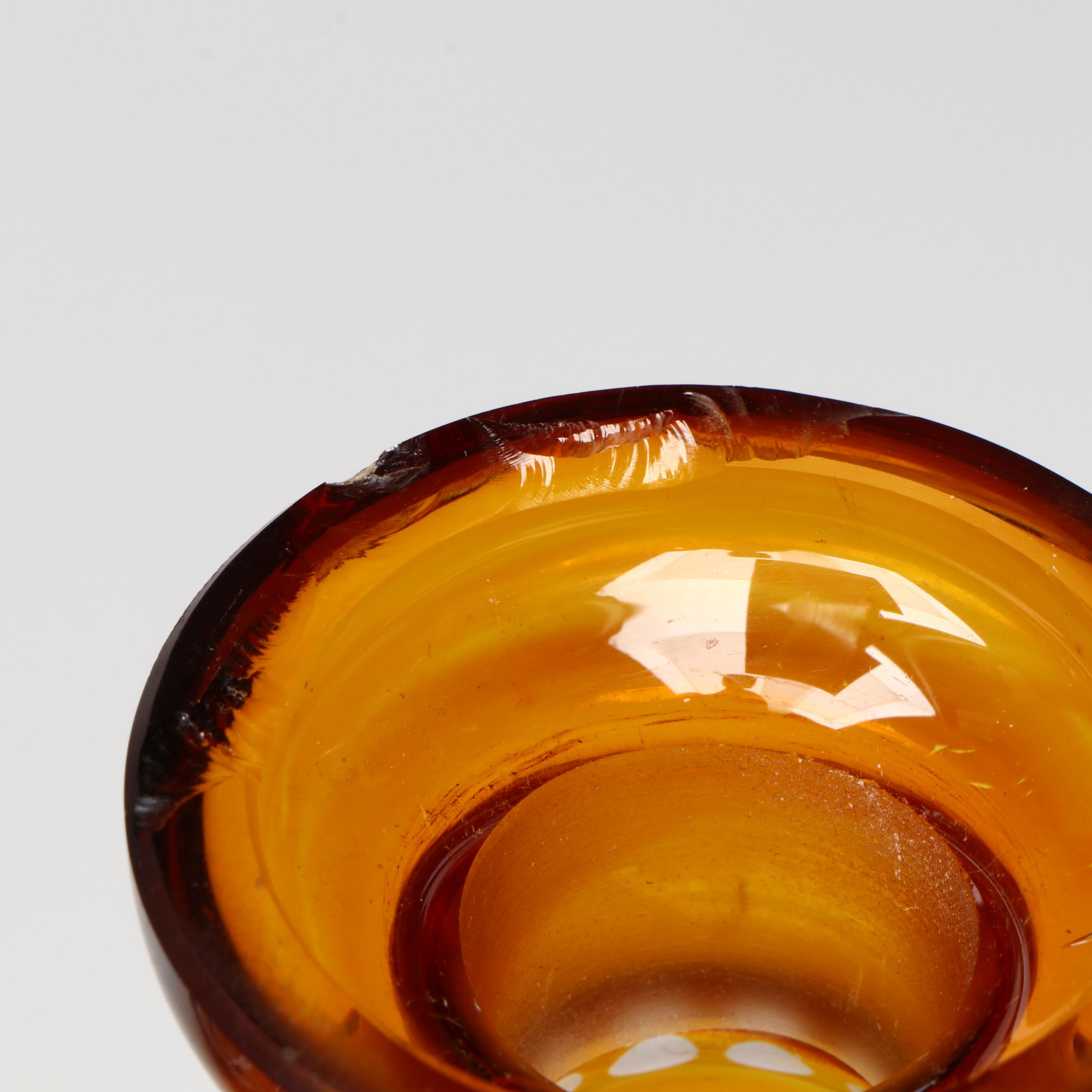 Pair of  Prussian Style Amber Cut to Clear Glass Decanters