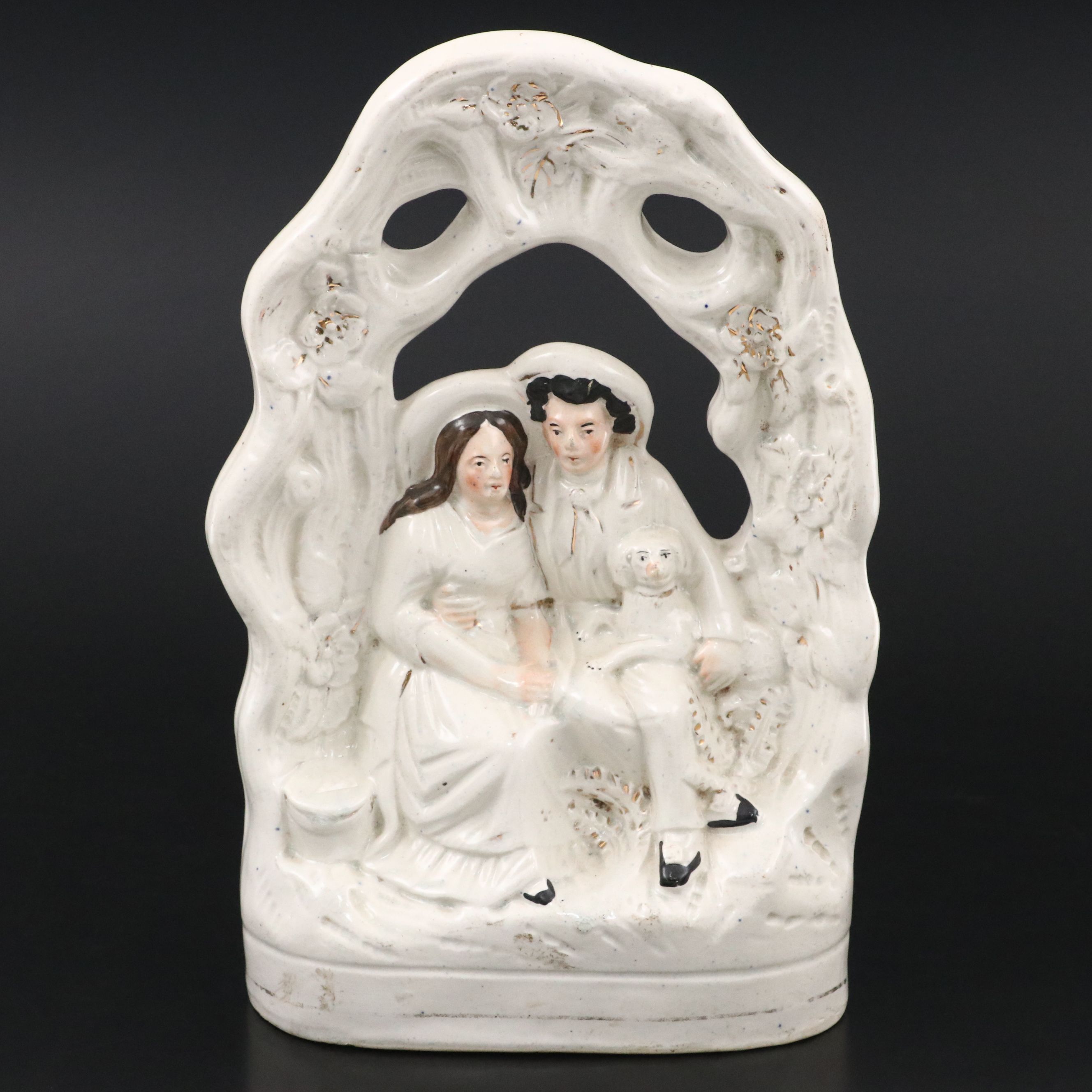 Staffordshire Couple Under Arbor Flatback Figurine, Mid to Late 19th Century