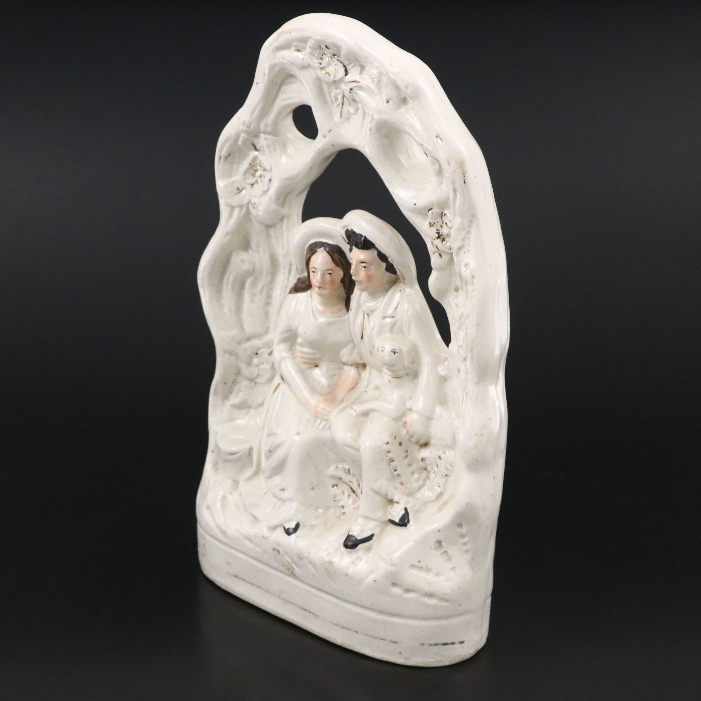 Staffordshire Couple Under Arbor Flatback Figurine, Mid to Late 19th Century