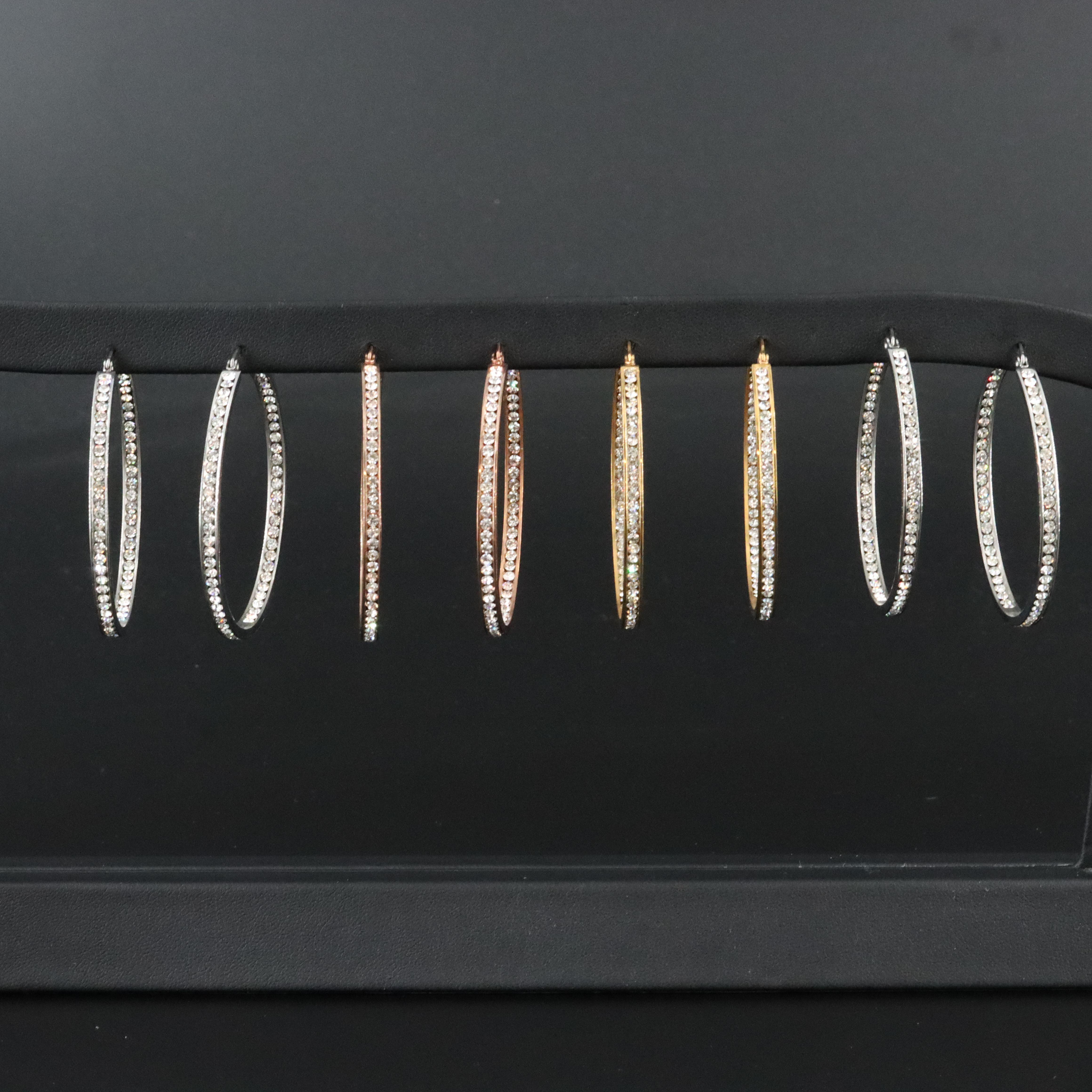 Tri-Color Inside Out Stainless Steel Rhinestone Hoop Earring Collection