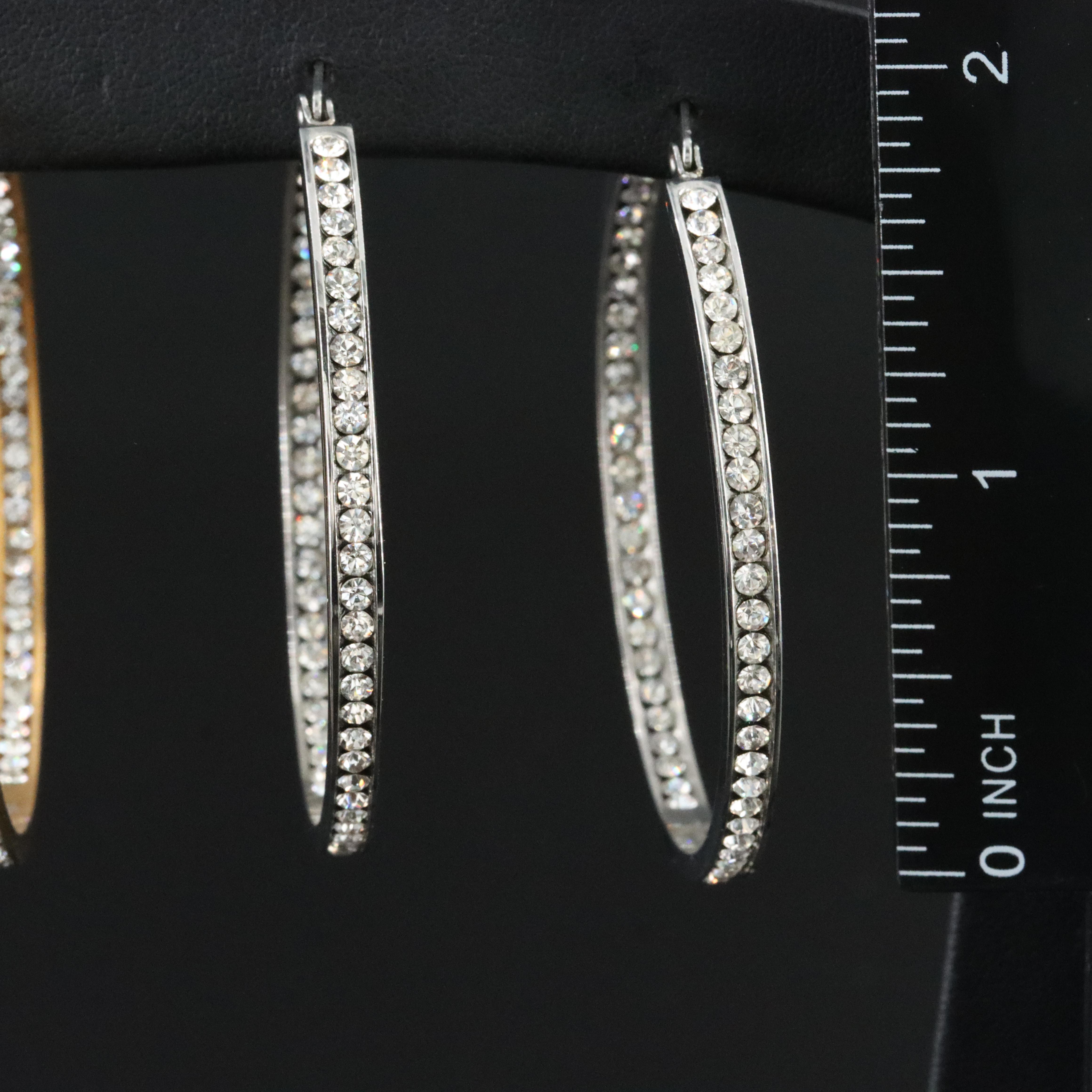 Tri-Color Inside Out Stainless Steel Rhinestone Hoop Earring Collection