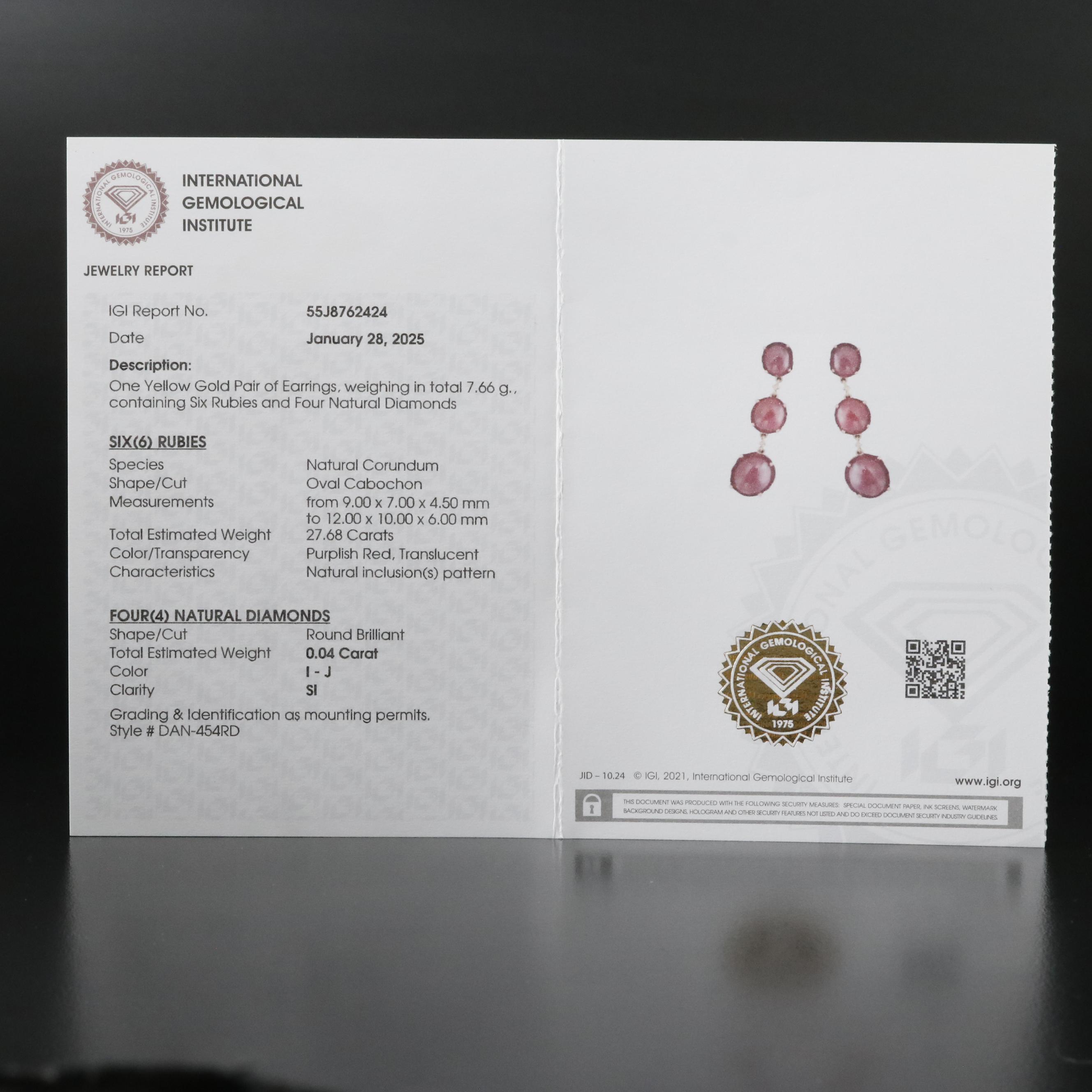 14K Ruby and Diamond Earrings with IGI Jewelry Report