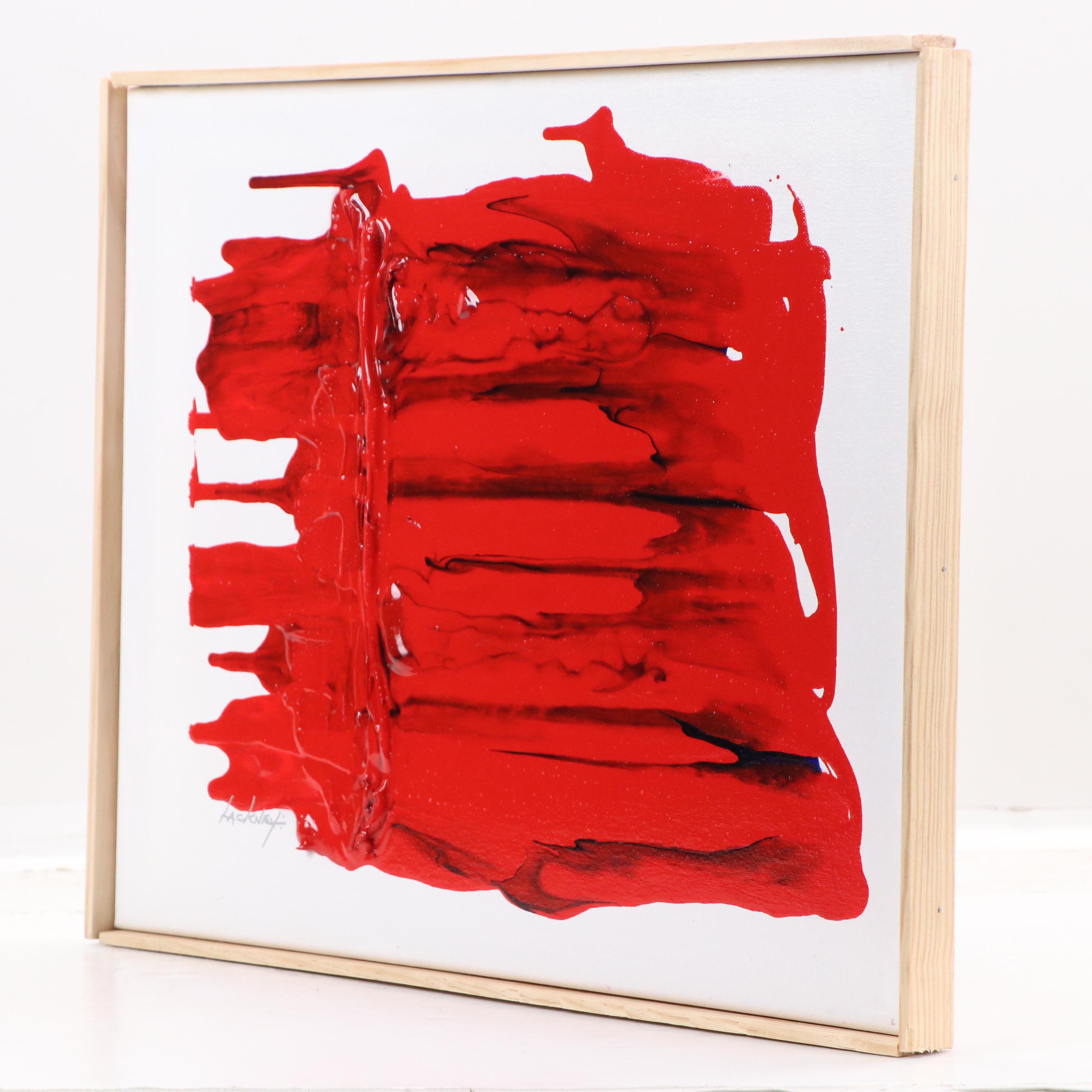 Robert R. Lackney Abstract Acrylic Painting "Red Worm," 21st Century