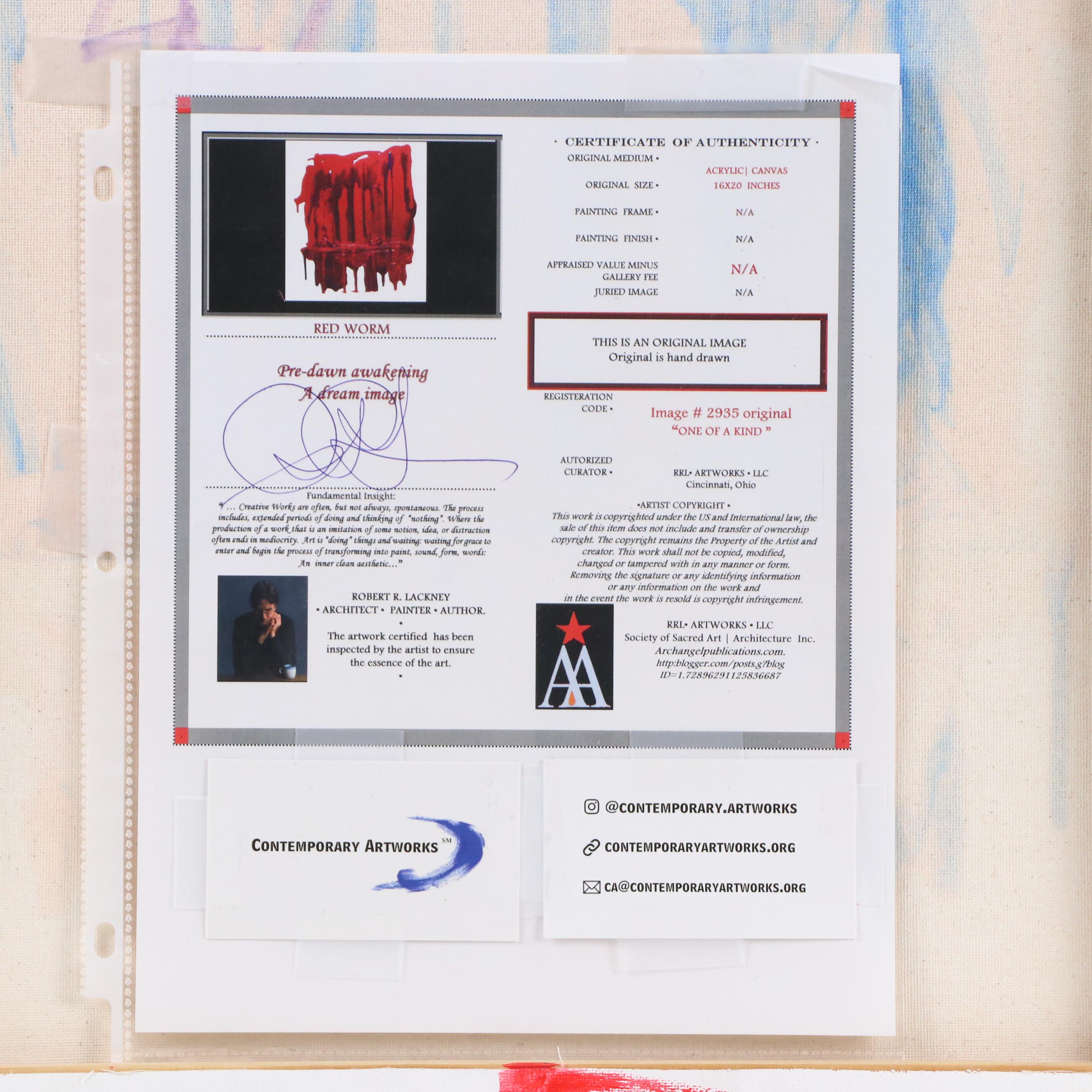 Robert R. Lackney Abstract Acrylic Painting "Red Worm," 21st Century