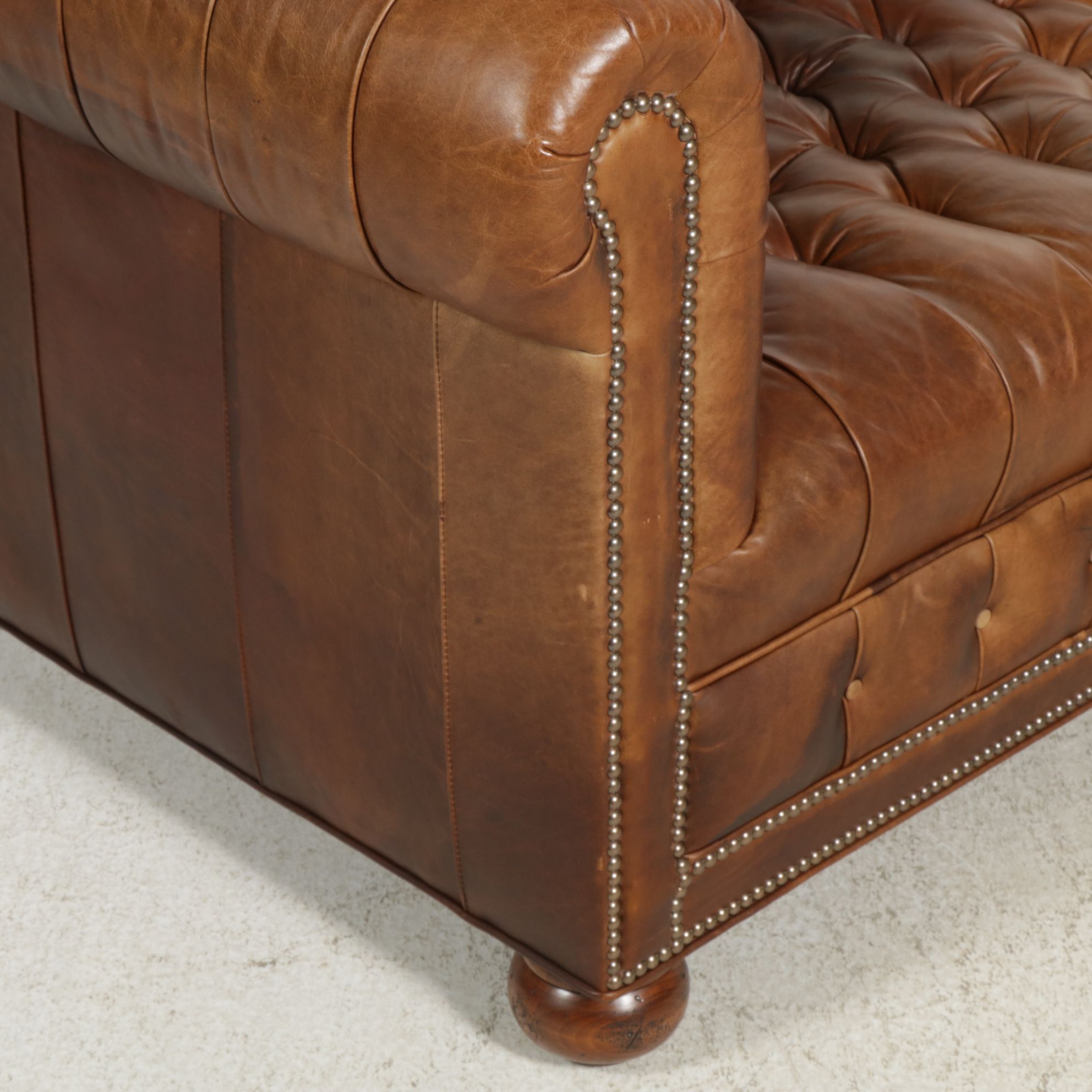 Old Hickory Tannery Large Chesterfield Style Leather Upholstered Sofa