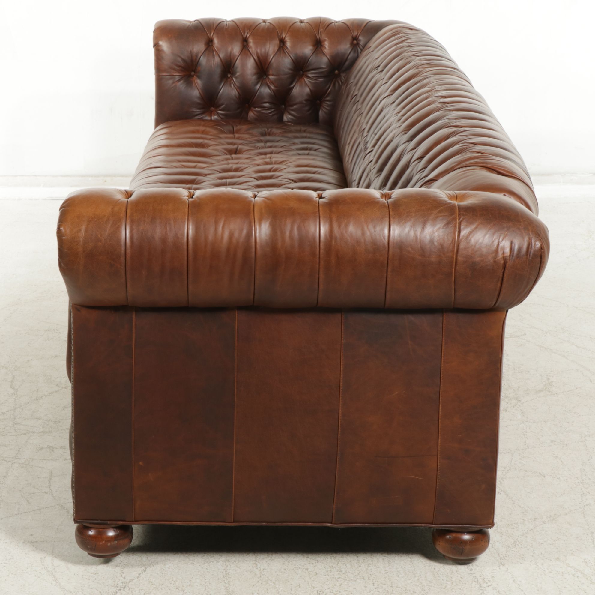 Old Hickory Tannery Large Chesterfield Style Leather Upholstered Sofa