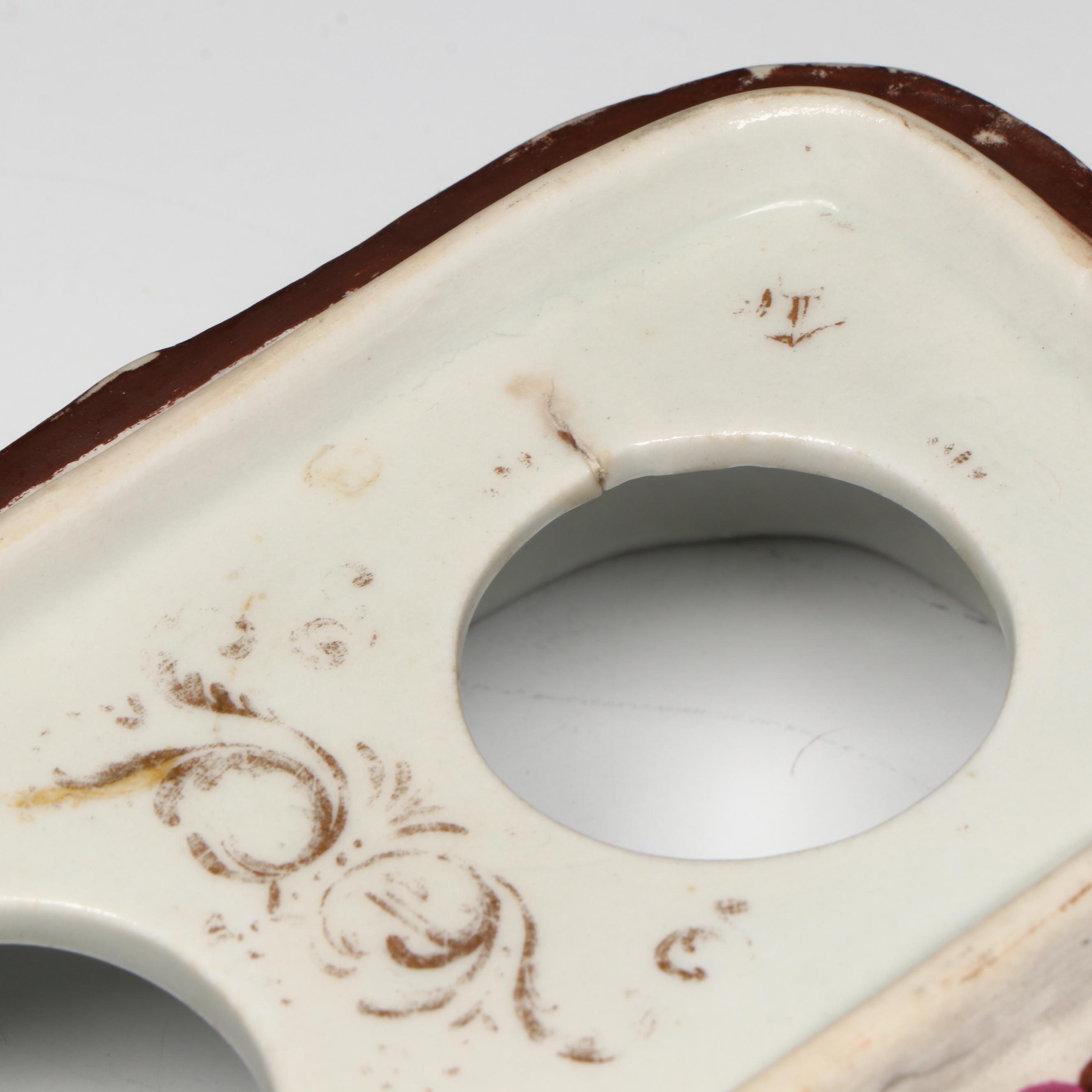 German Victorian Porcelain Dog Head Lidded Inkwell Box, Late 19th Century