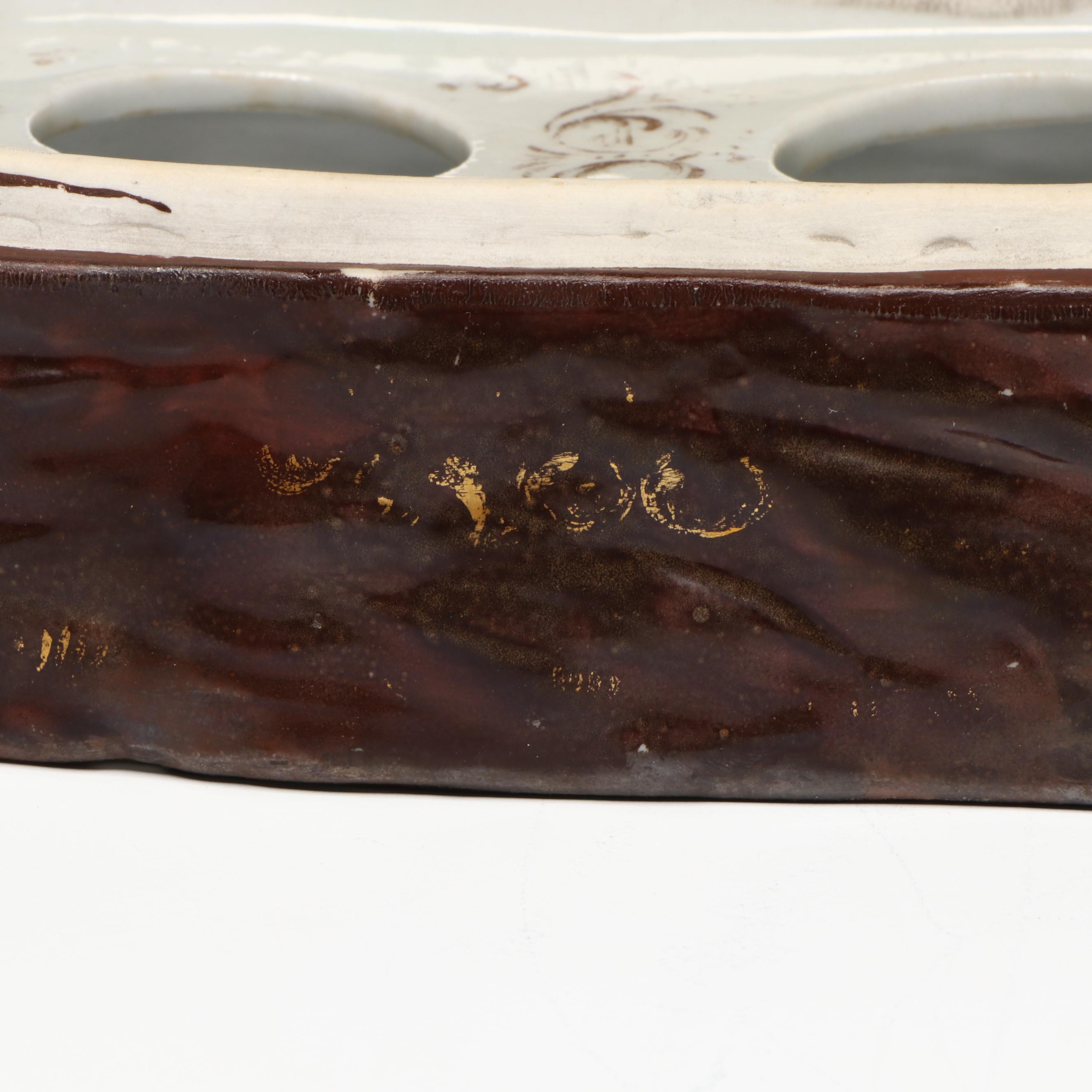 German Victorian Porcelain Dog Head Lidded Inkwell Box, Late 19th Century