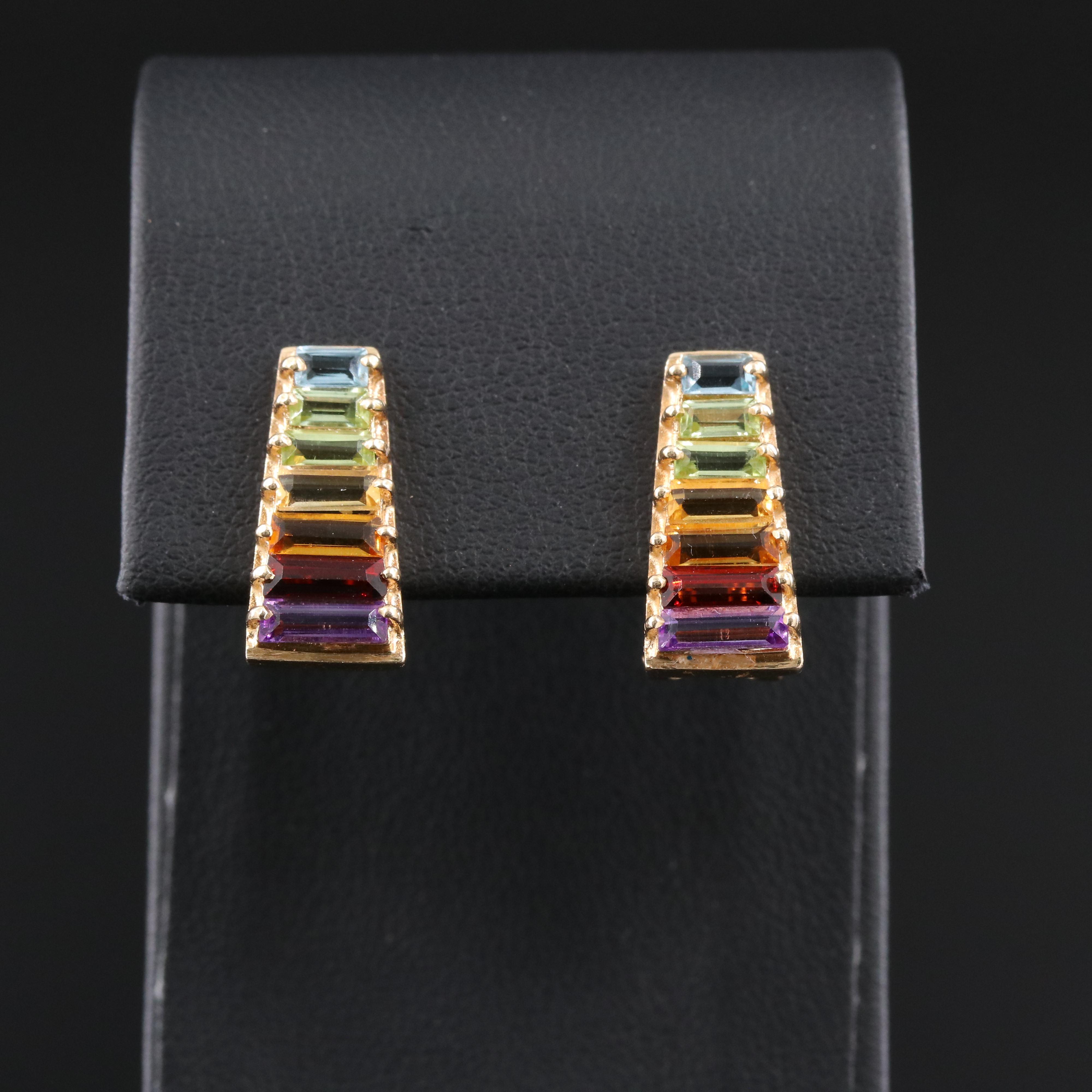 14K Amethyst, Topaz, Peridot, Citrine and Garnet Earrings