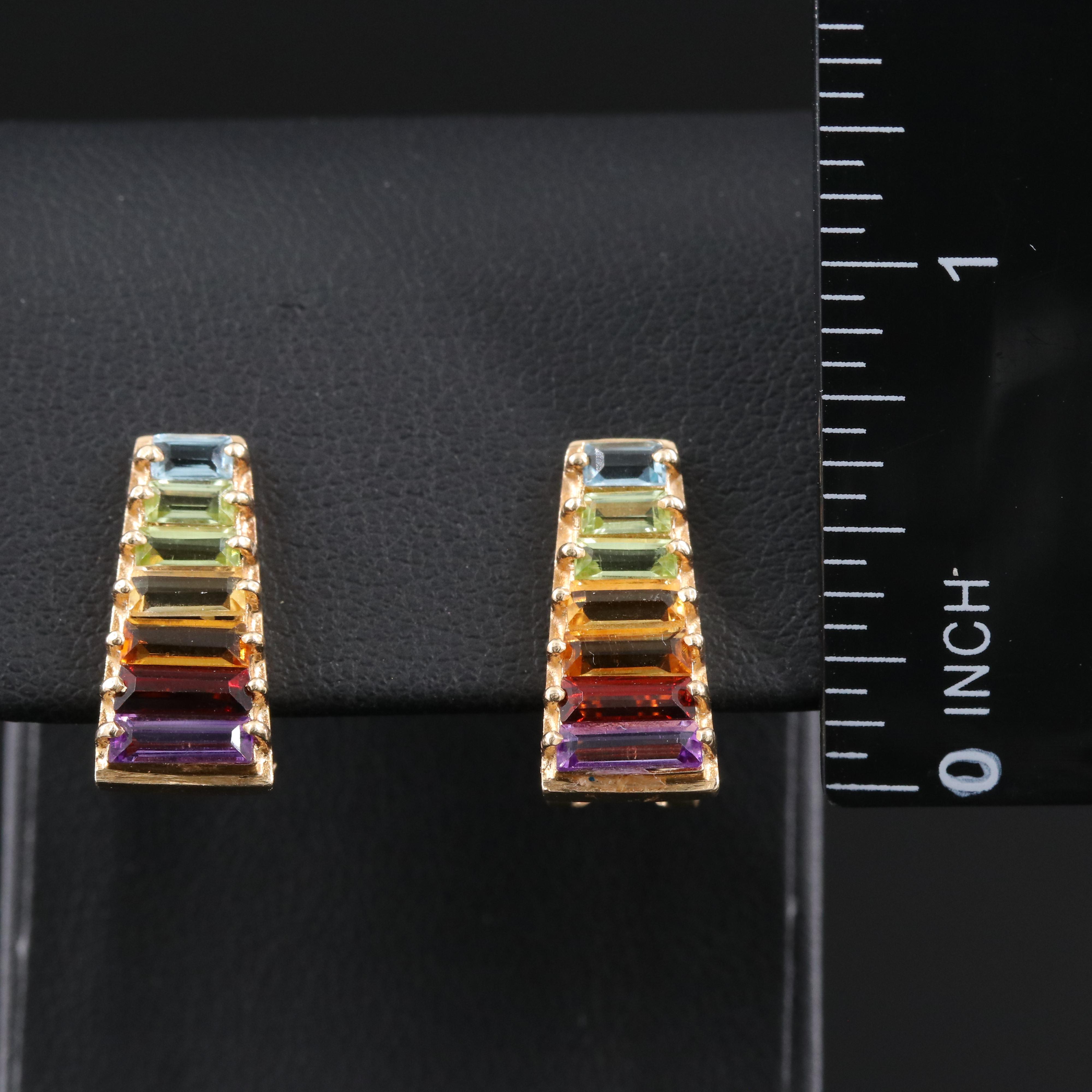 14K Amethyst, Topaz, Peridot, Citrine and Garnet Earrings