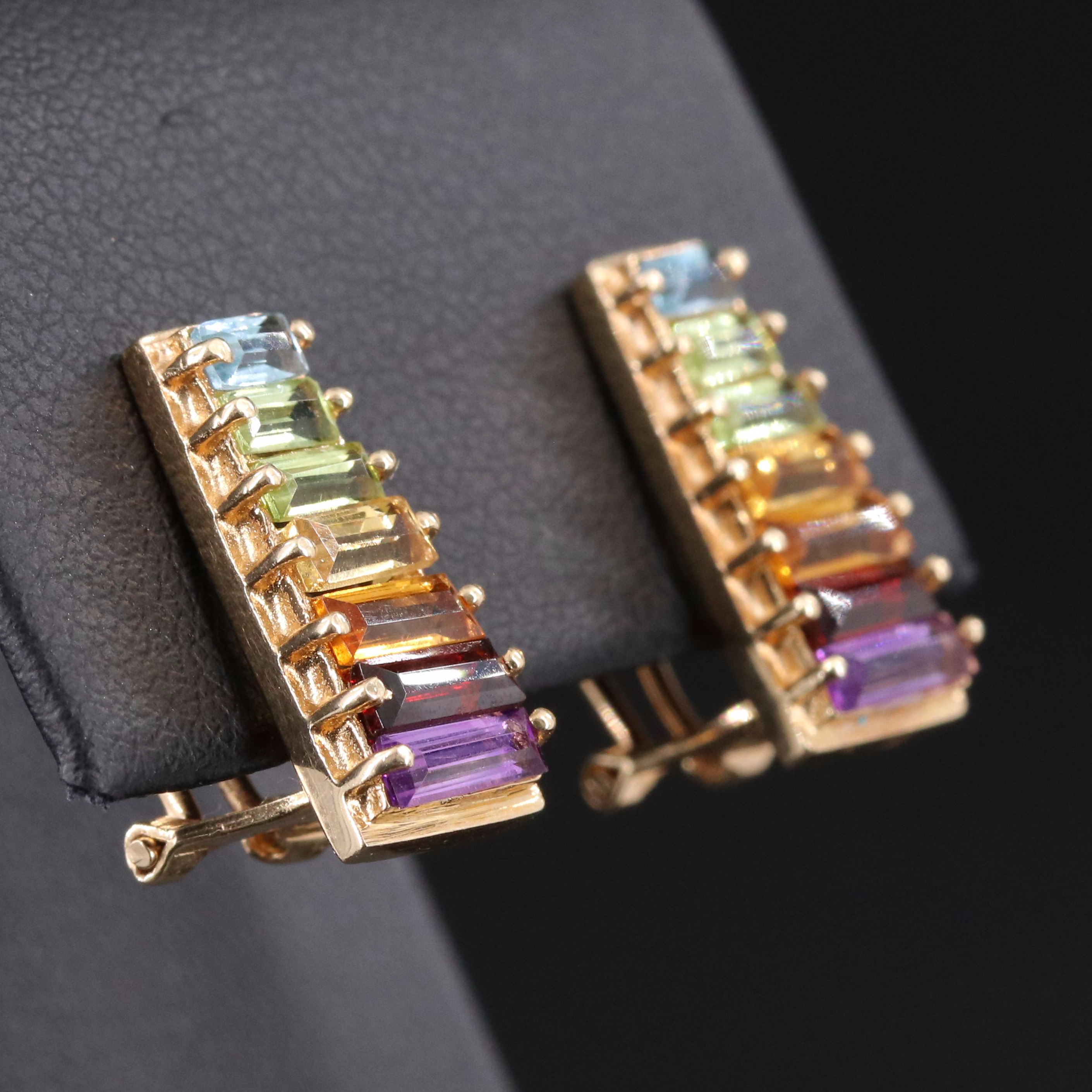 14K Amethyst, Topaz, Peridot, Citrine and Garnet Earrings