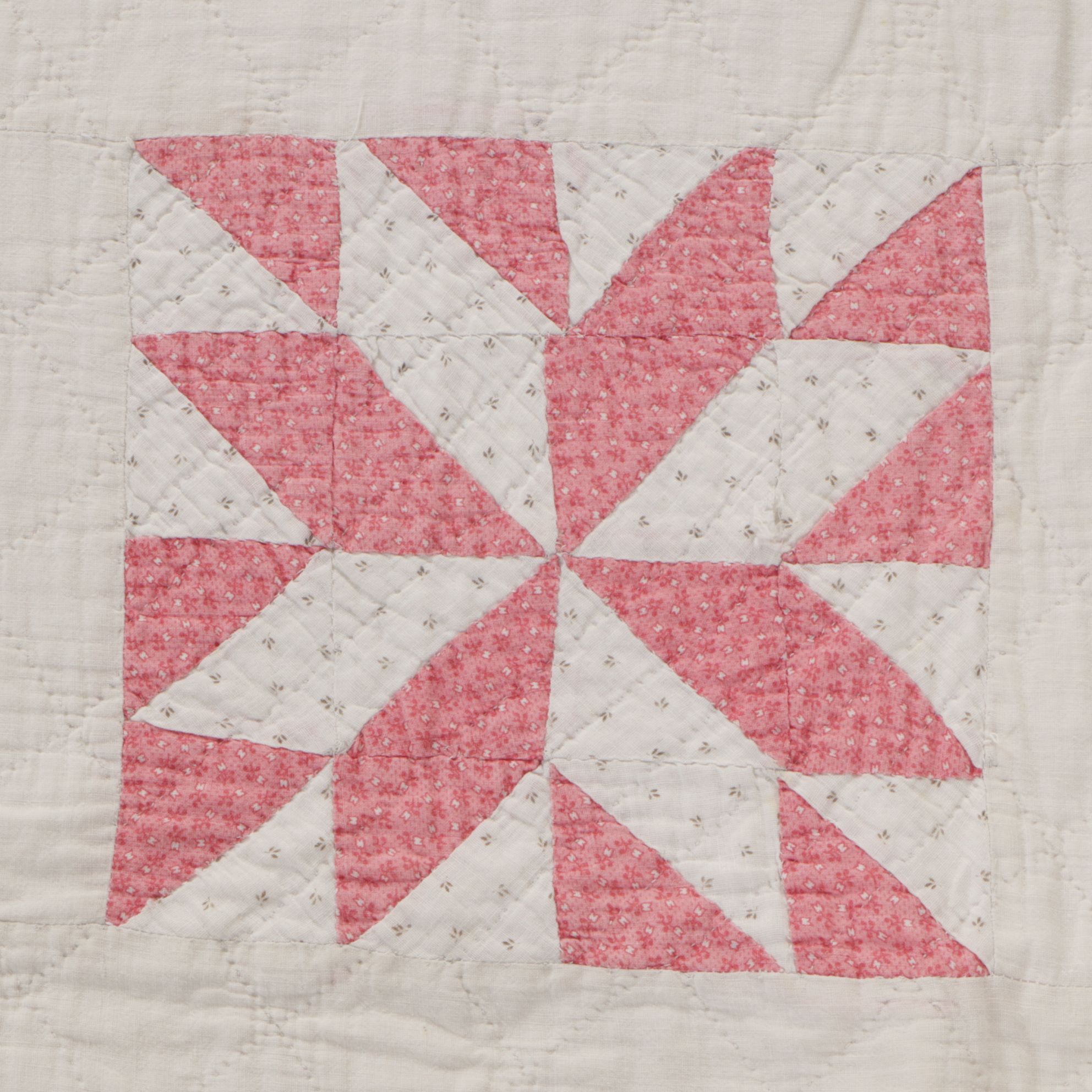 Hand-Crafted Pink and White Eight-Point Star Quilt