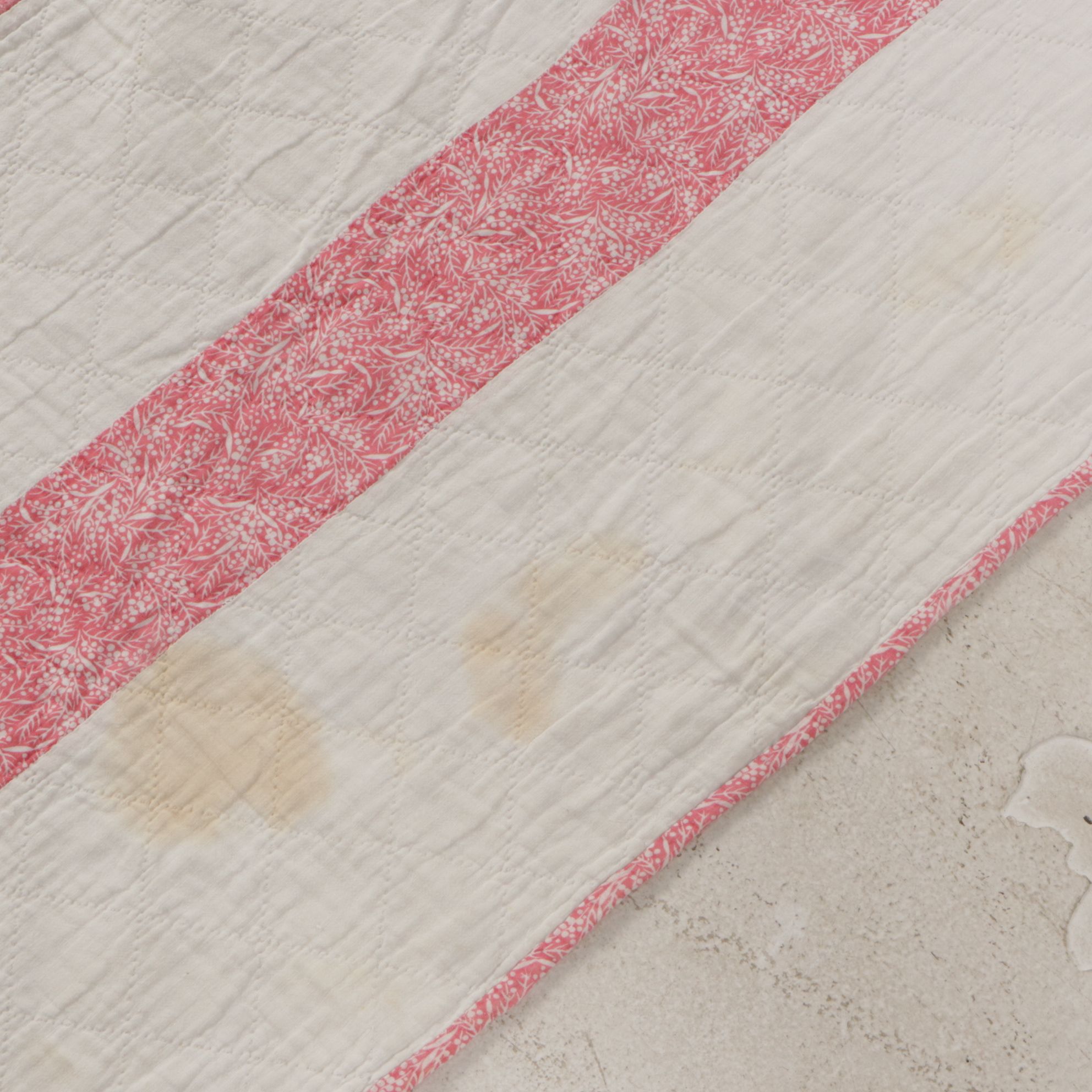 Hand-Crafted Pink and White Eight-Point Star Quilt