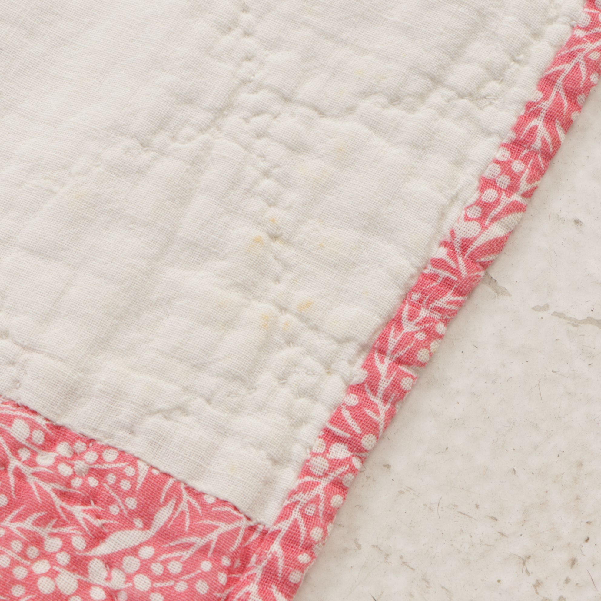 Hand-Crafted Pink and White Eight-Point Star Quilt