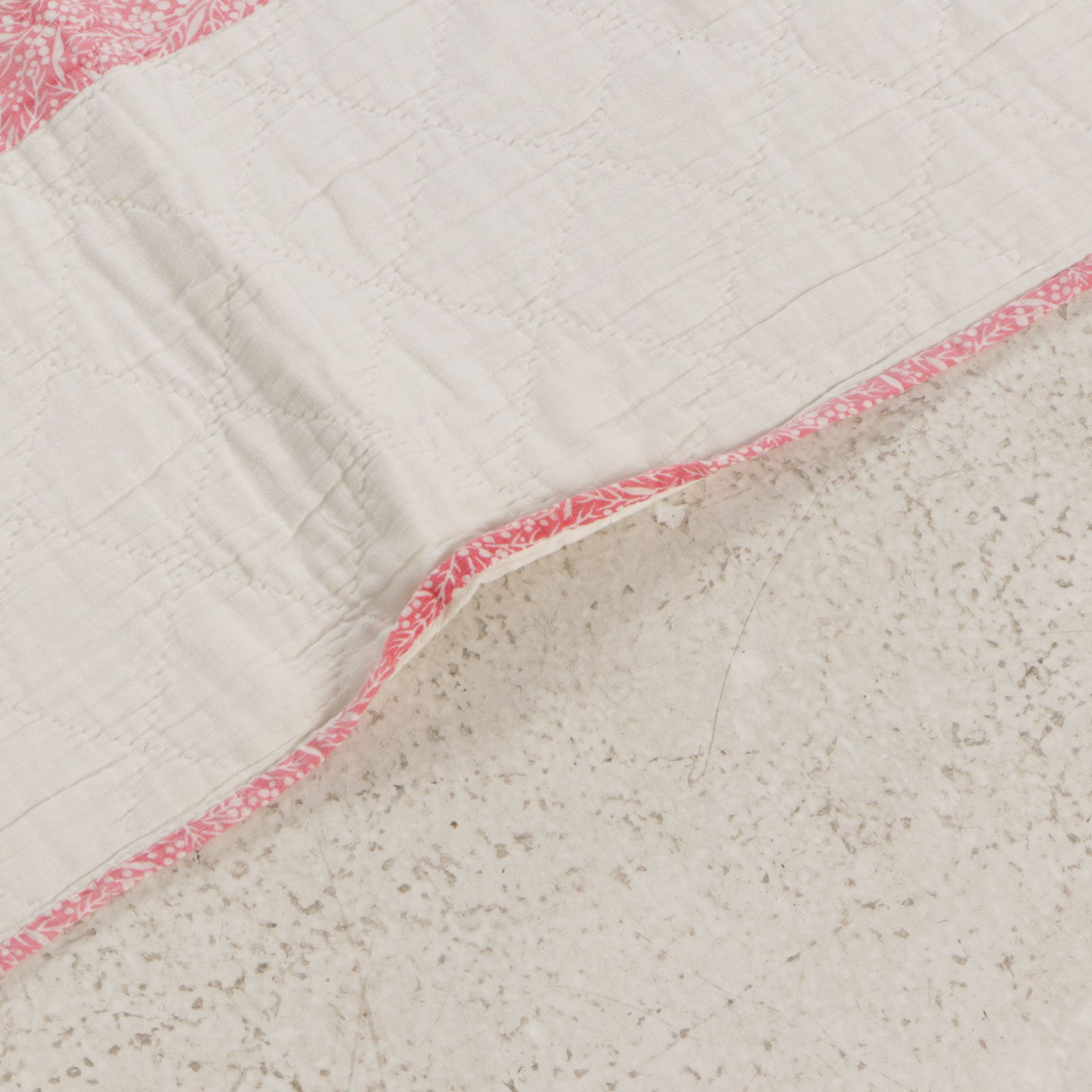 Hand-Crafted Pink and White Eight-Point Star Quilt