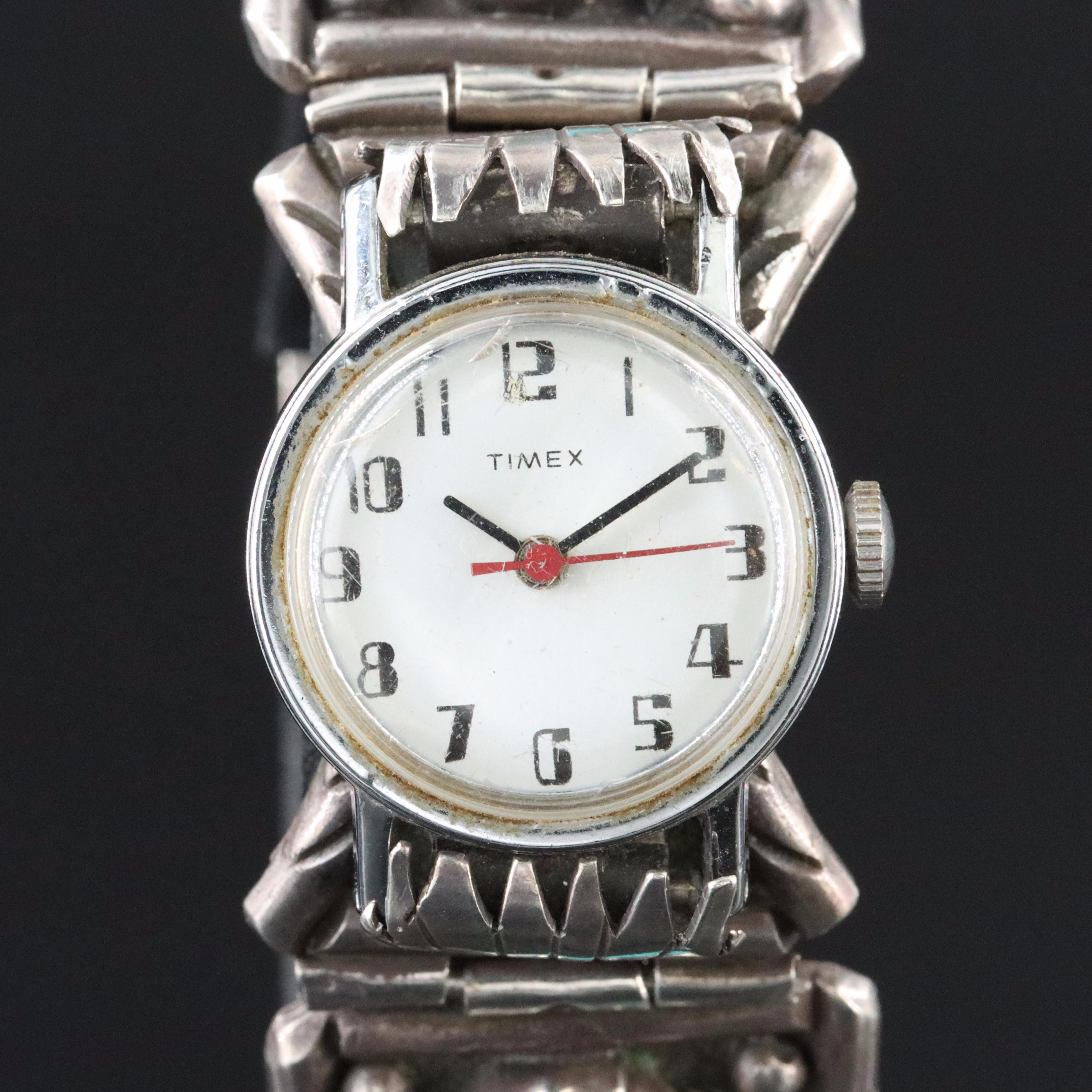 Timex with Turquoise and Red Coral Sterling Silver Watch Band