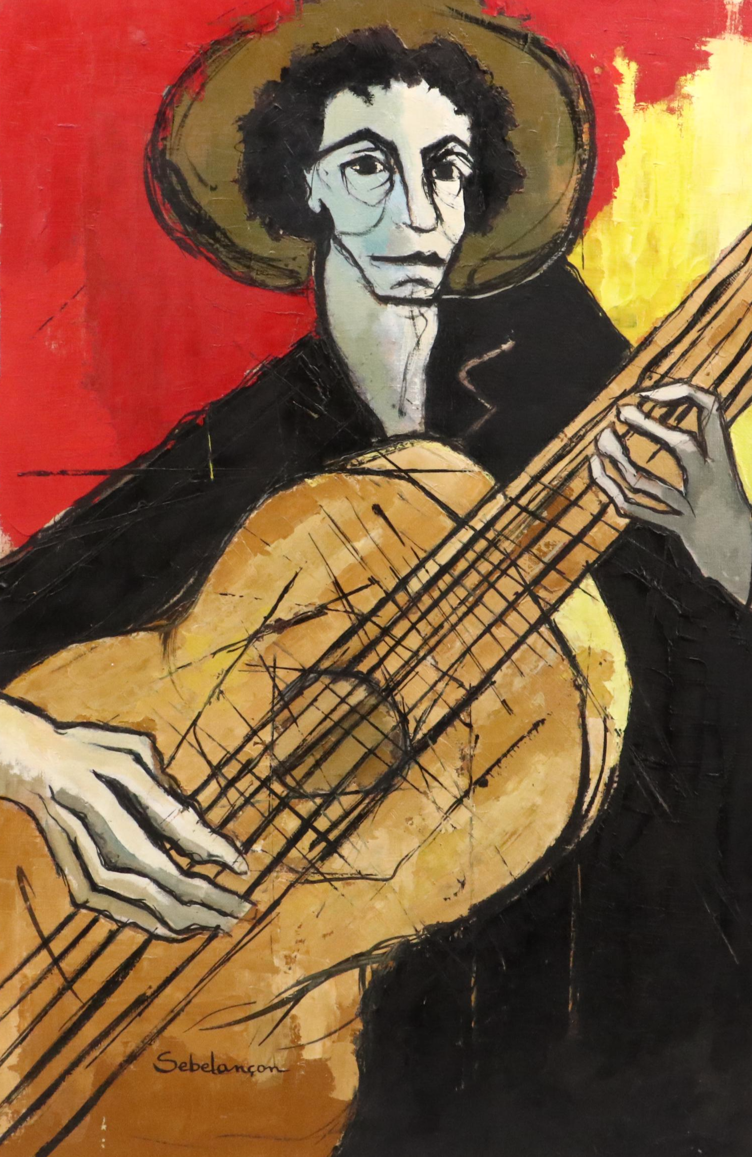 Sebelançon Stylized Oil Painting of Musican "Le Gitan," 21st Century