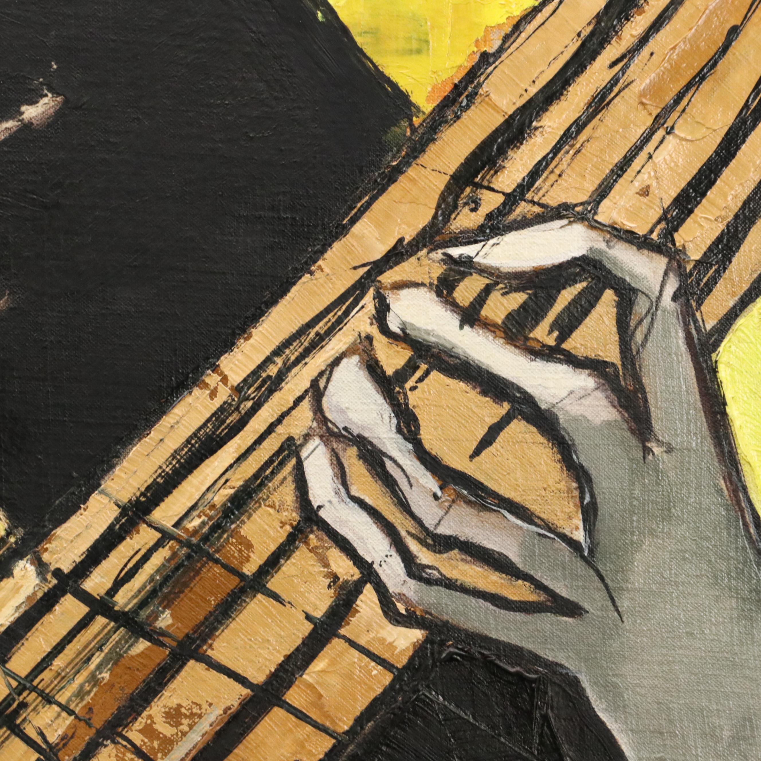 Sebelançon Stylized Oil Painting of Musican "Le Gitan," 21st Century