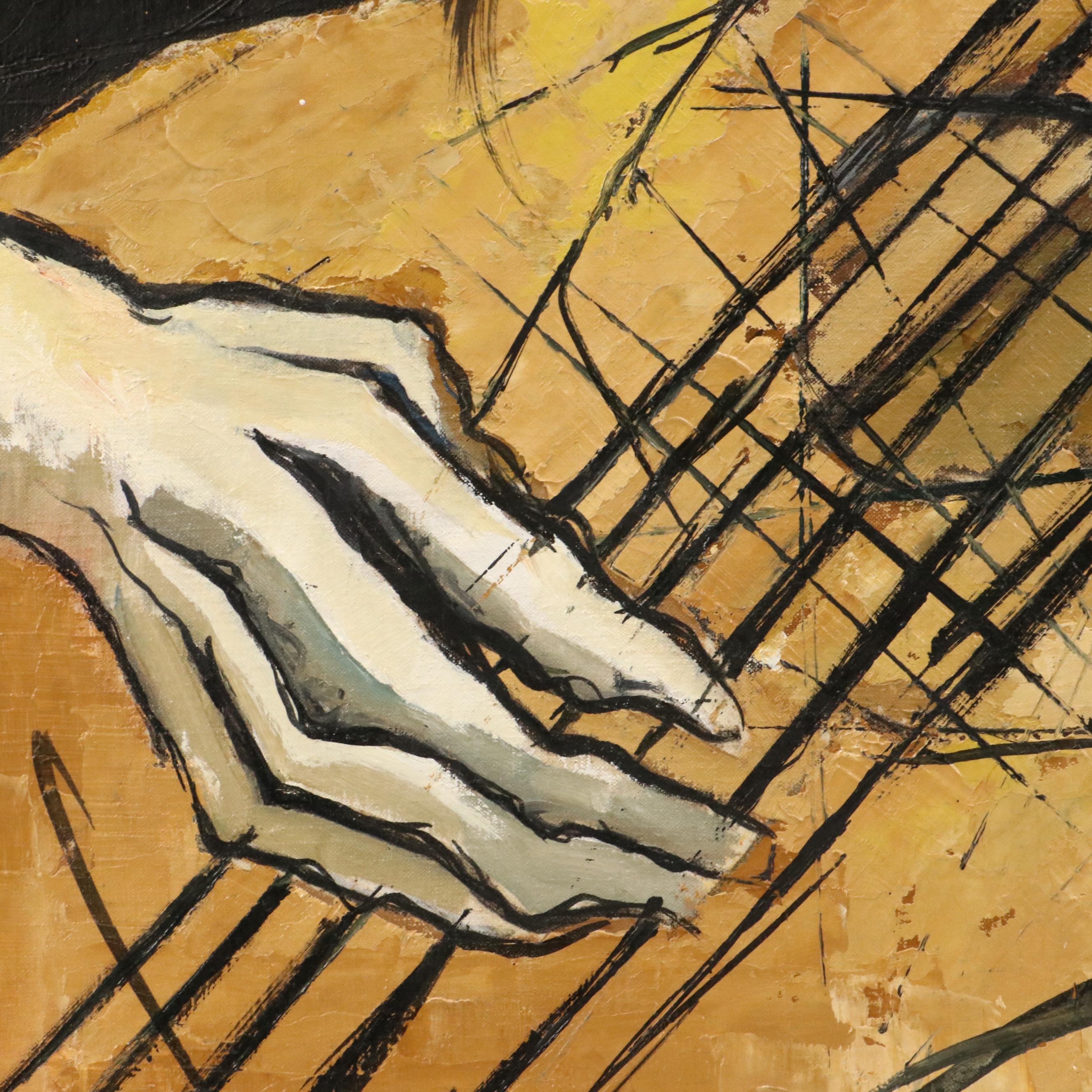 Sebelançon Stylized Oil Painting of Musican "Le Gitan," 21st Century