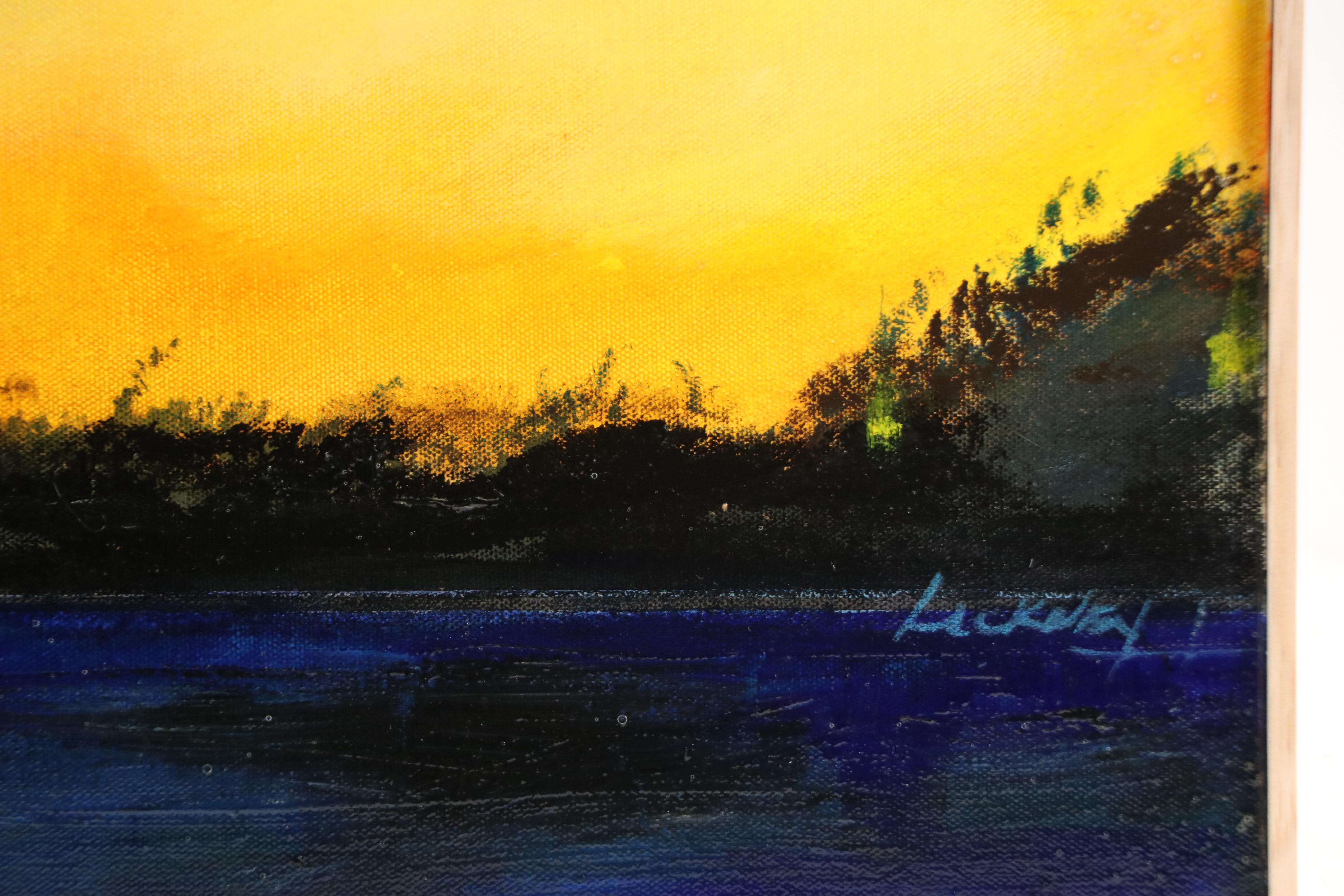 Robert R. Lackney Sunset Landscape Acrylic Painting "Night: 1 September 2019"