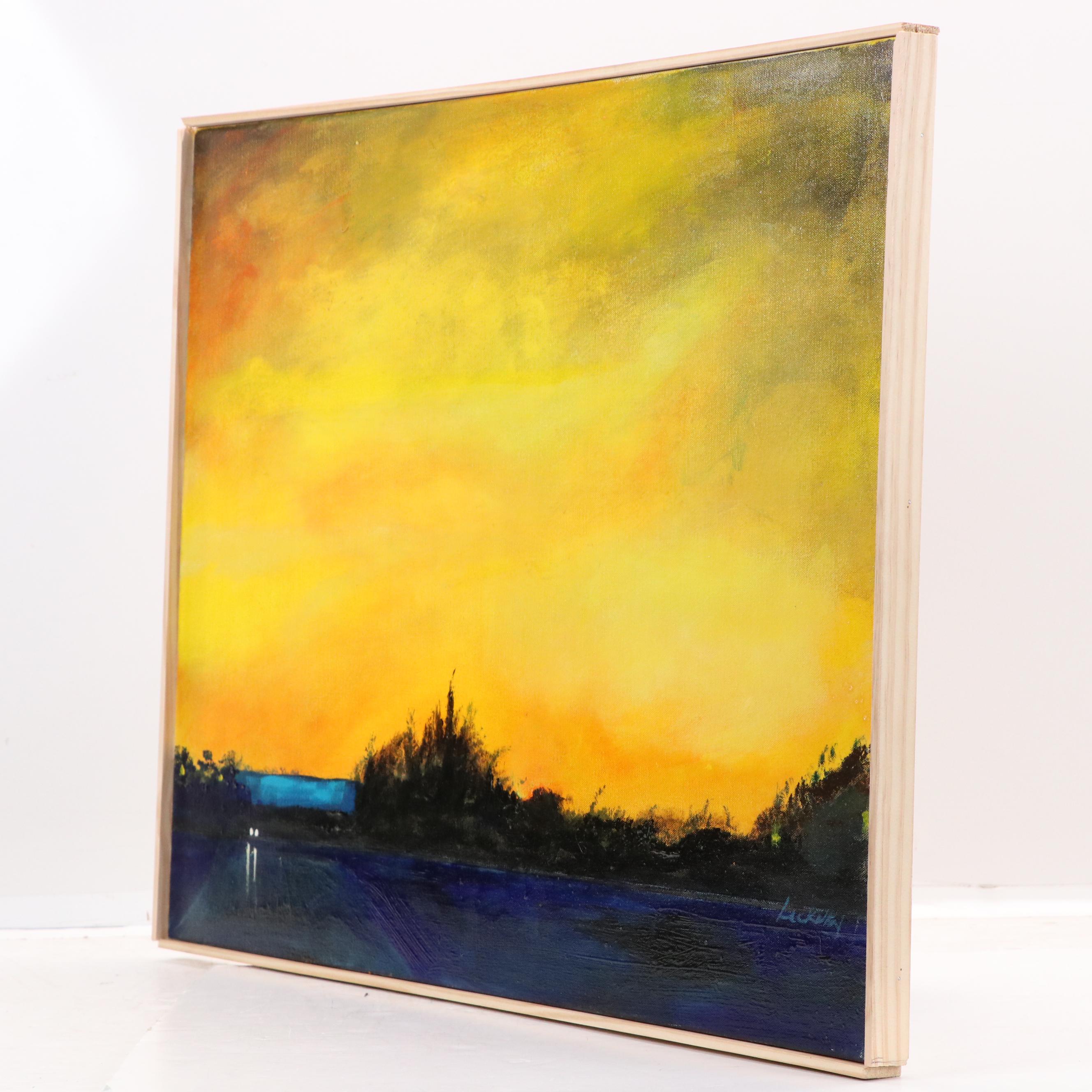 Robert R. Lackney Sunset Landscape Acrylic Painting "Night: 1 September 2019"