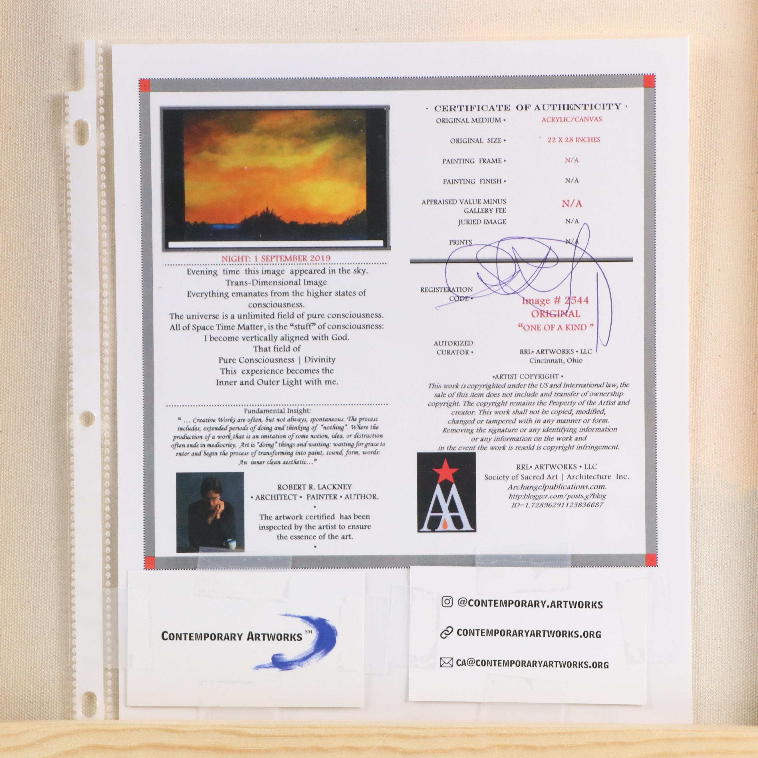 Robert R. Lackney Sunset Landscape Acrylic Painting "Night: 1 September 2019"