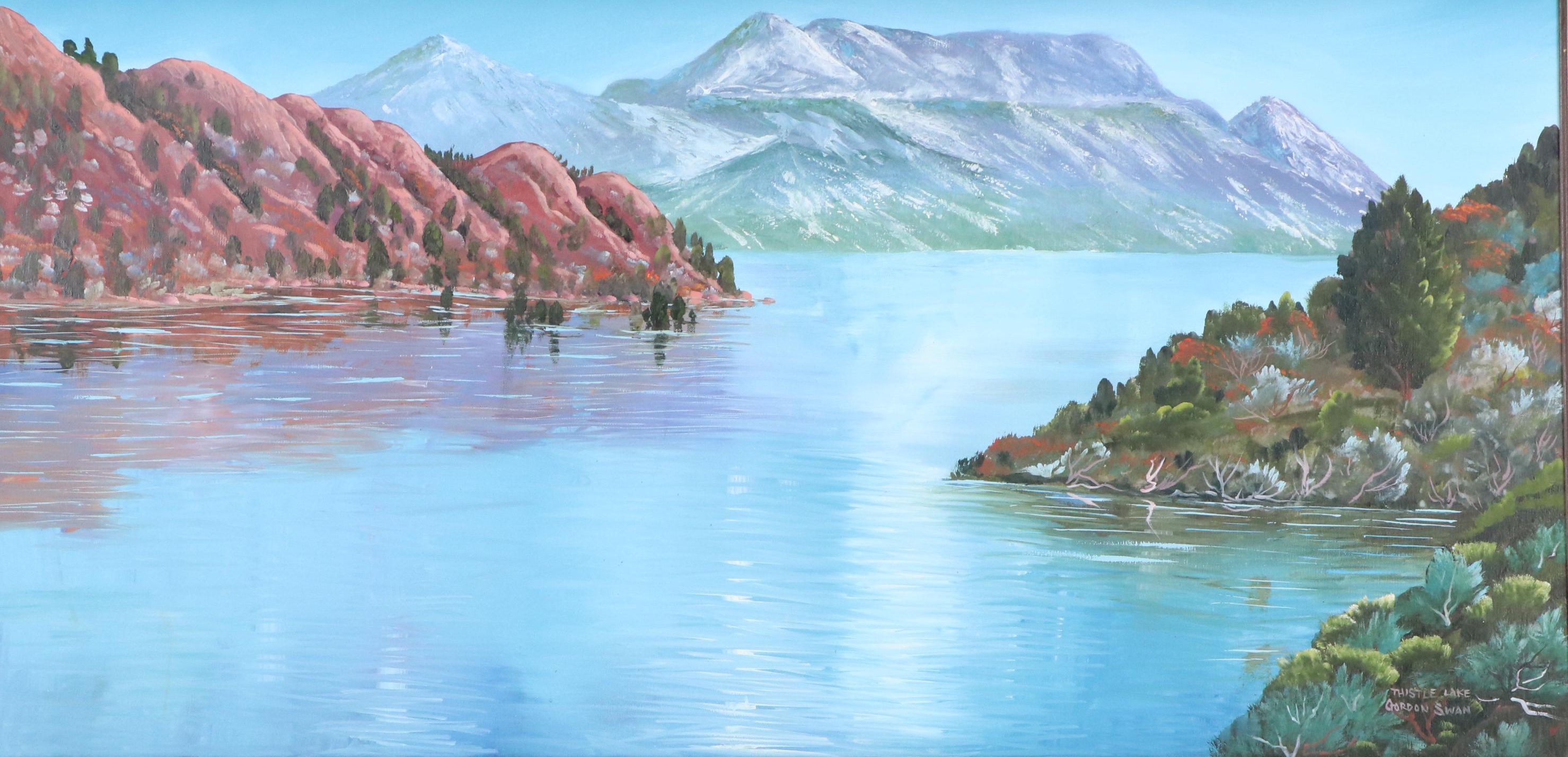 Gordon Swan Landscape Oil Painting "Thistle Lake," Late 20th Century