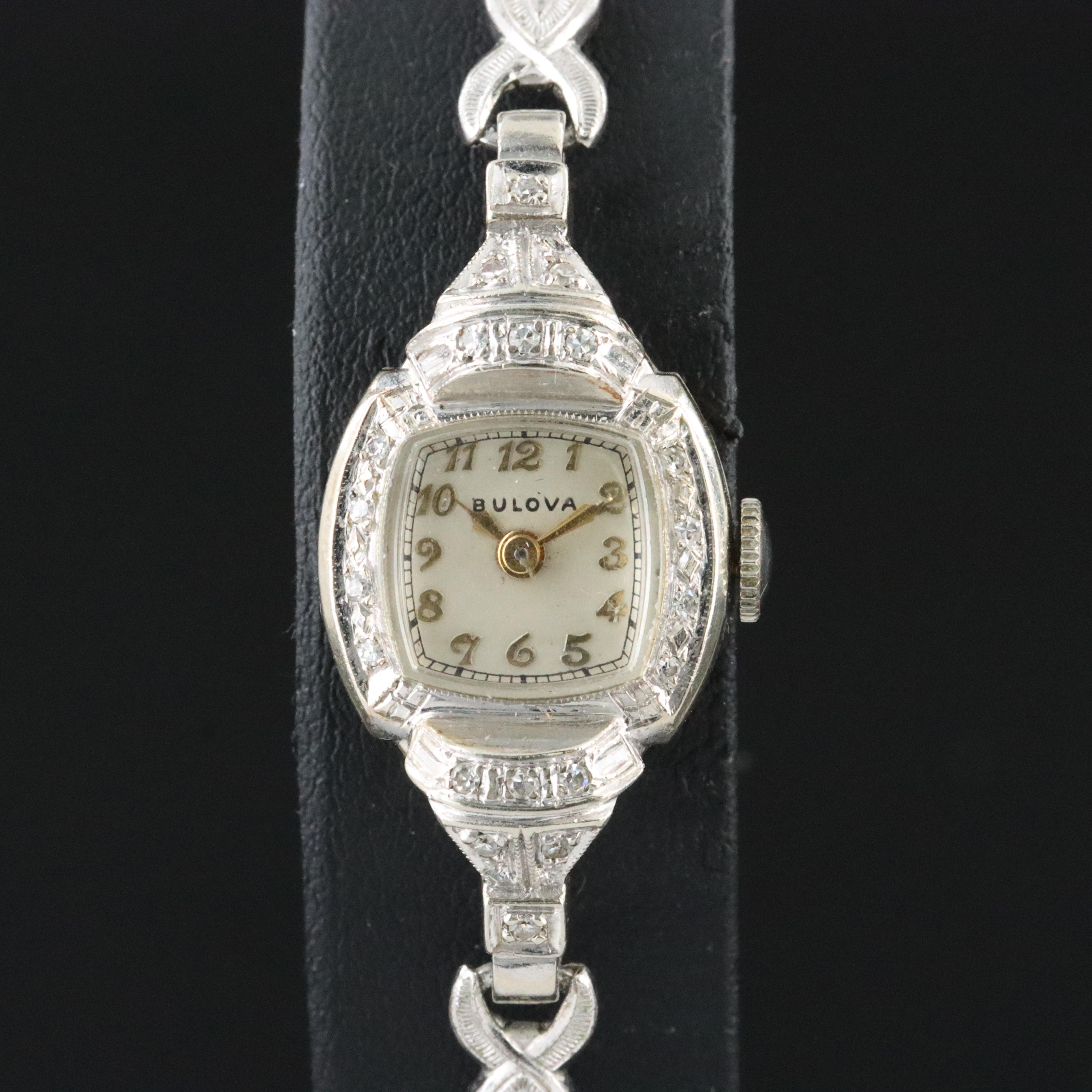 14K Bulova Diamond Late 1940s Stem Wind Watch