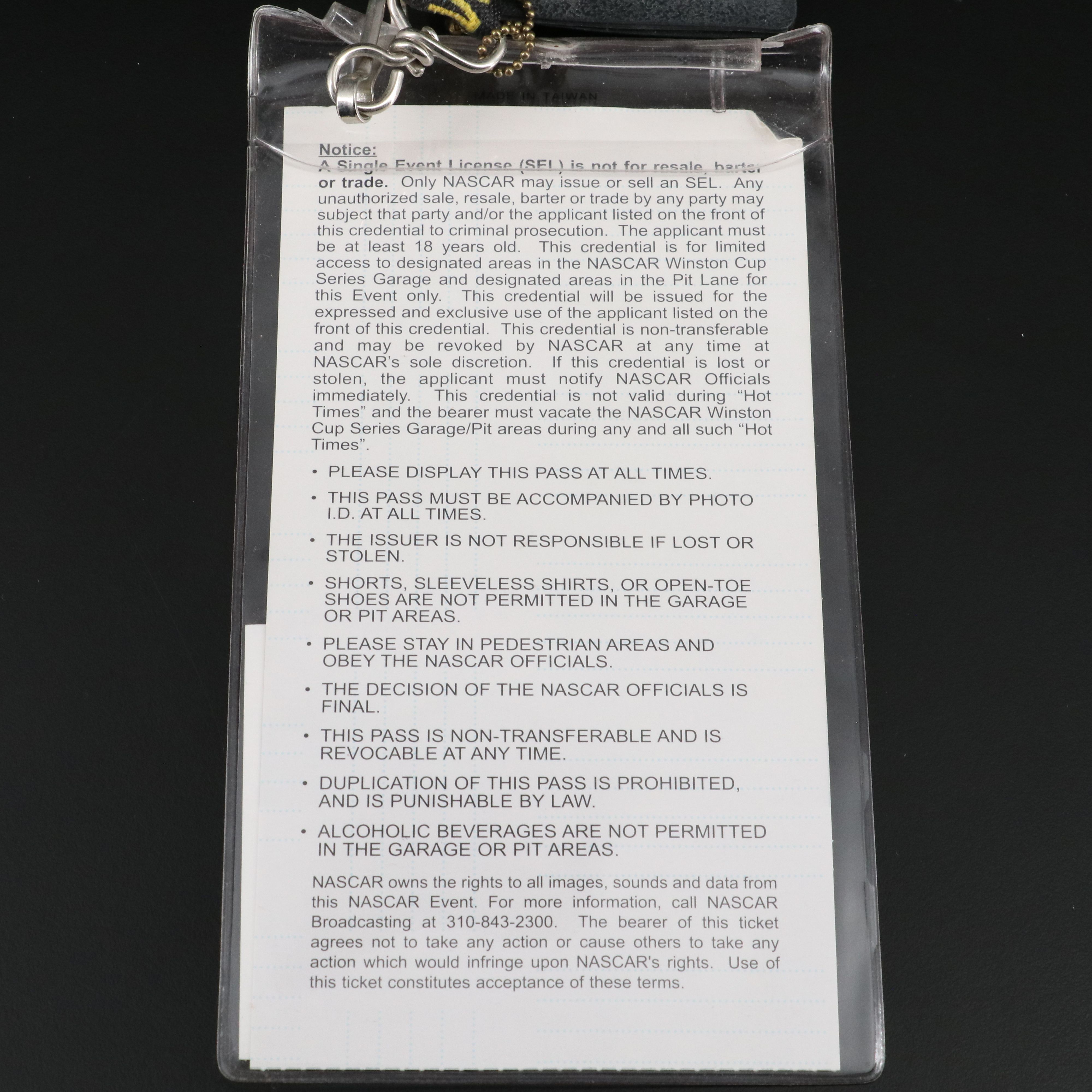 Two 2003 NASCAR Winston Cup Series U.S. Army Field Passes