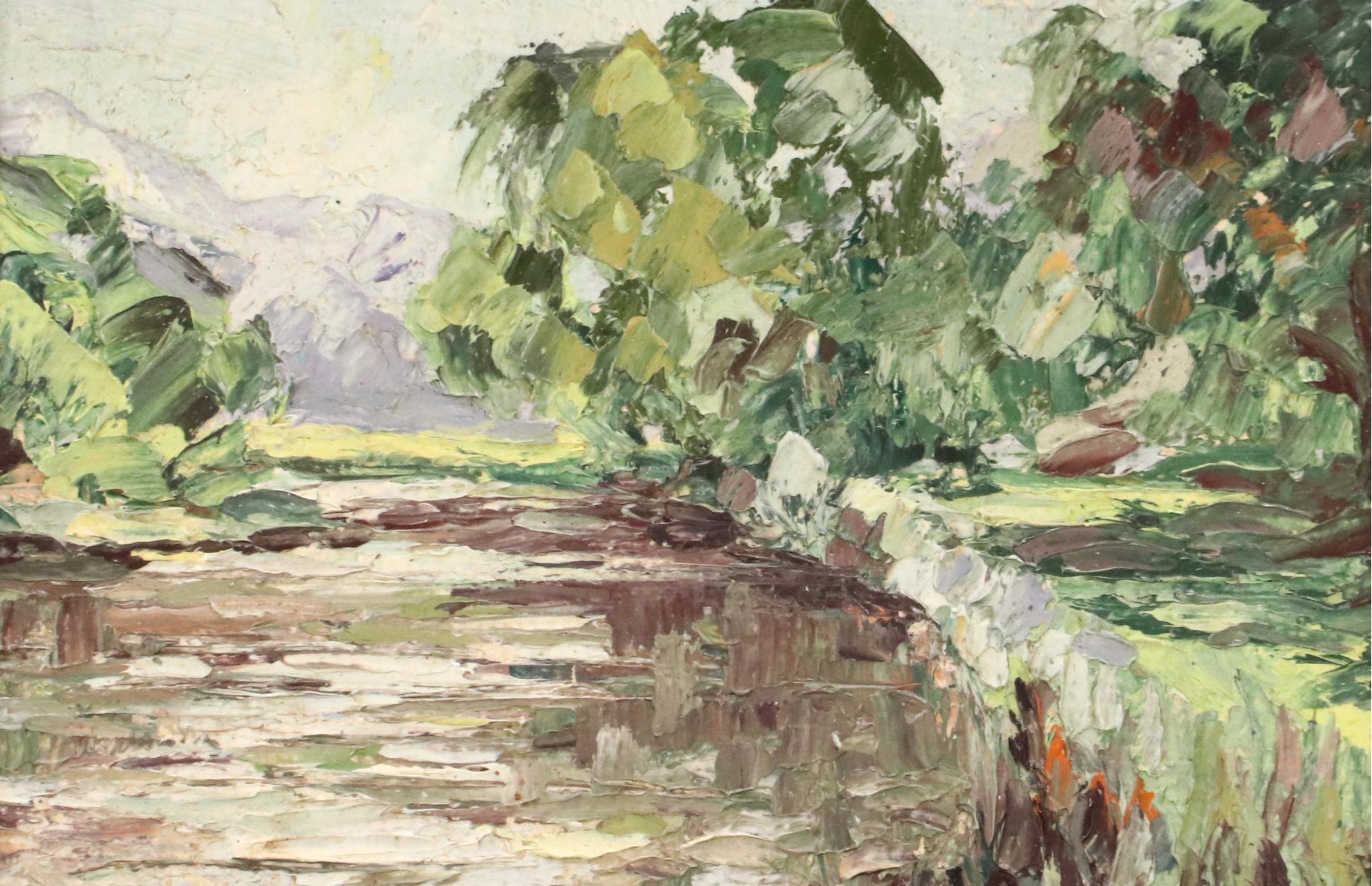 Henri Norman Landscape Impasto Paintings, Mid to Late 20th C.