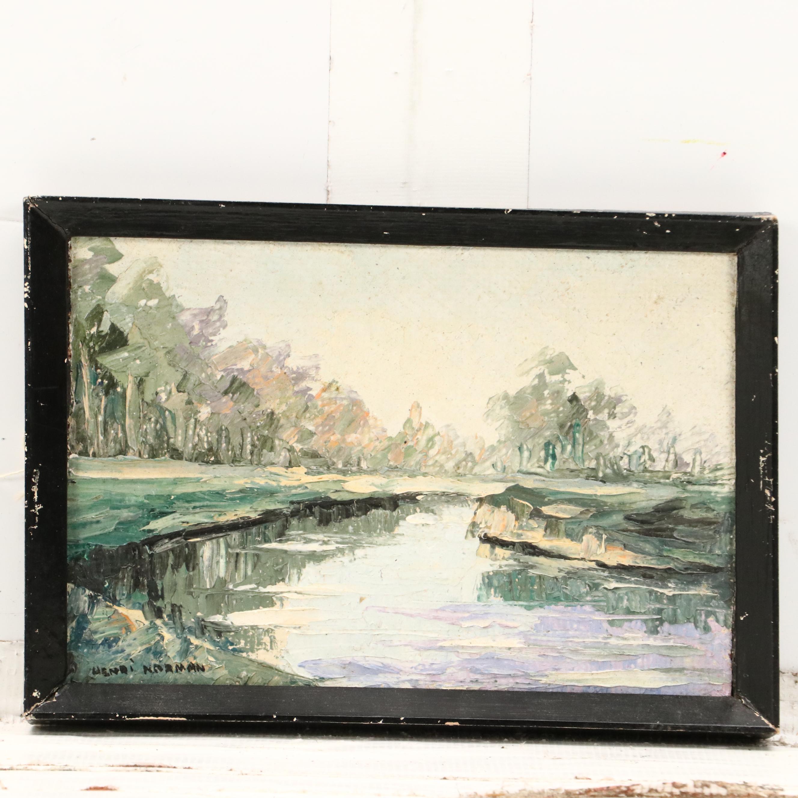 Henri Norman Landscape Impasto Paintings, Mid to Late 20th C.