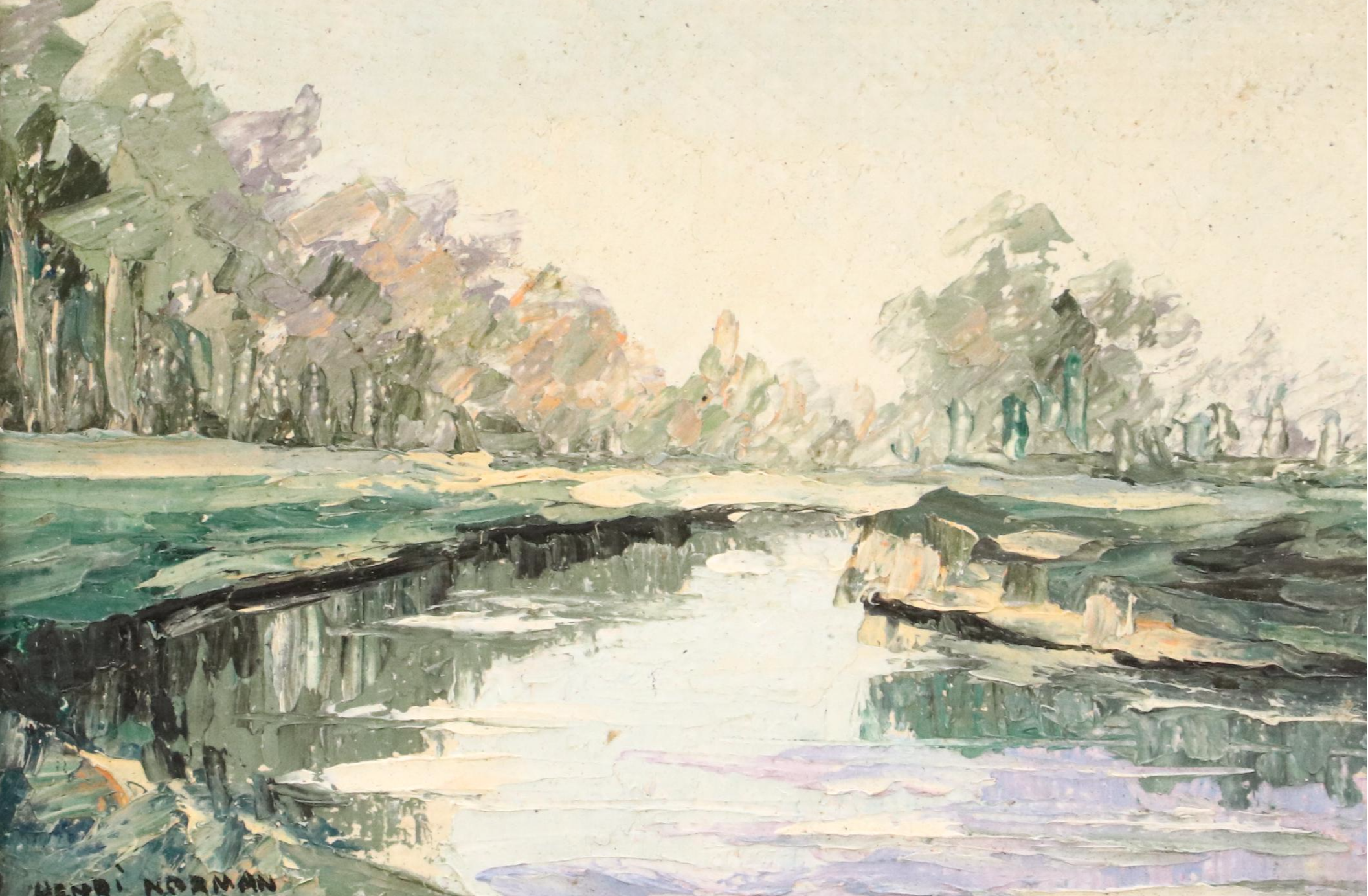 Henri Norman Landscape Impasto Paintings, Mid to Late 20th C.