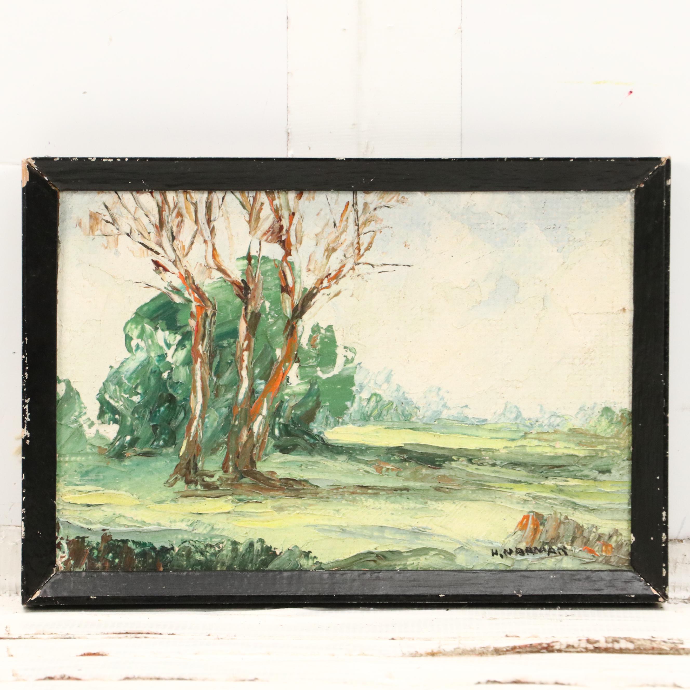 Henri Norman Landscape Impasto Paintings, Mid to Late 20th C.