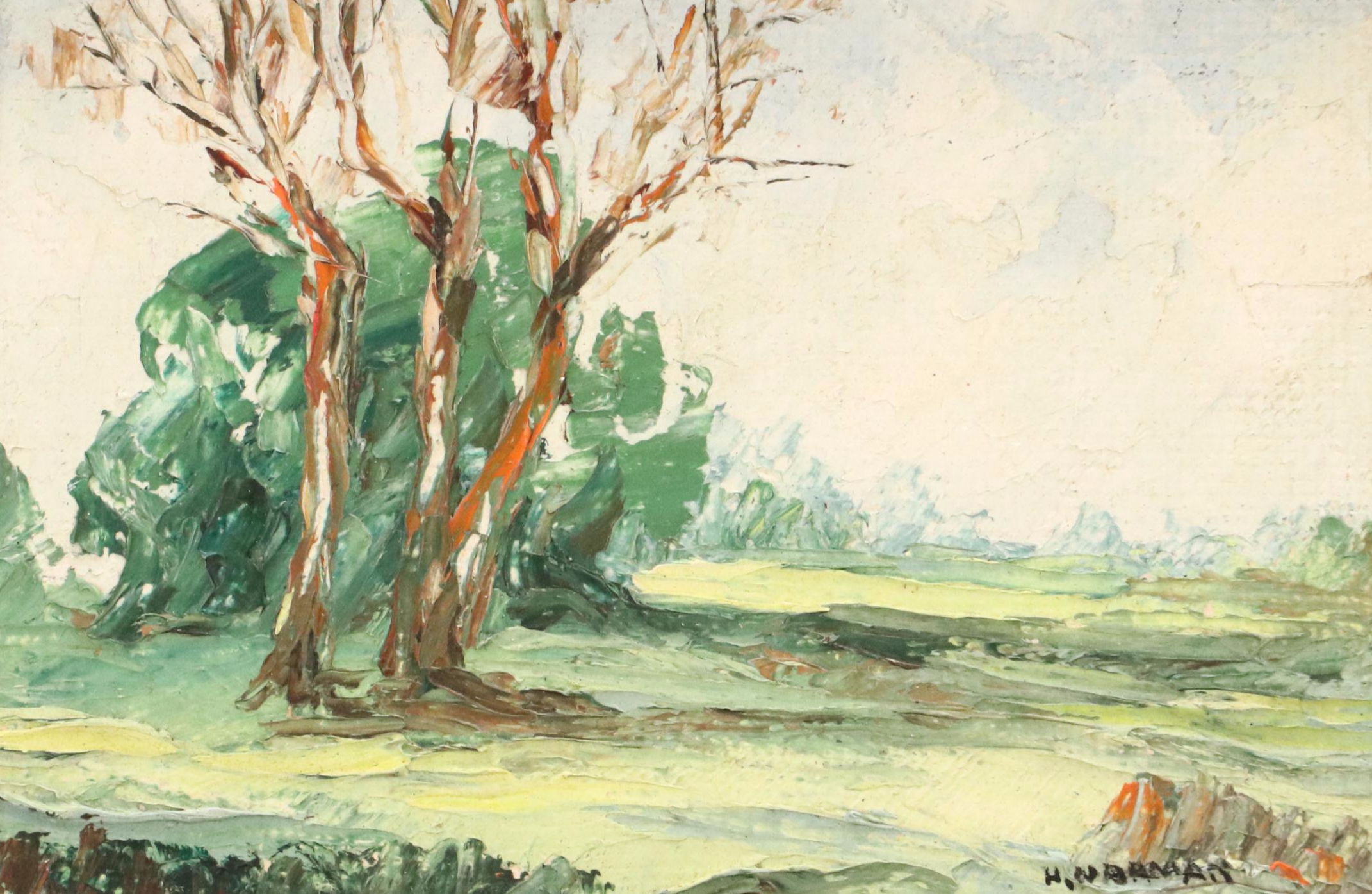 Henri Norman Landscape Impasto Paintings, Mid to Late 20th C.