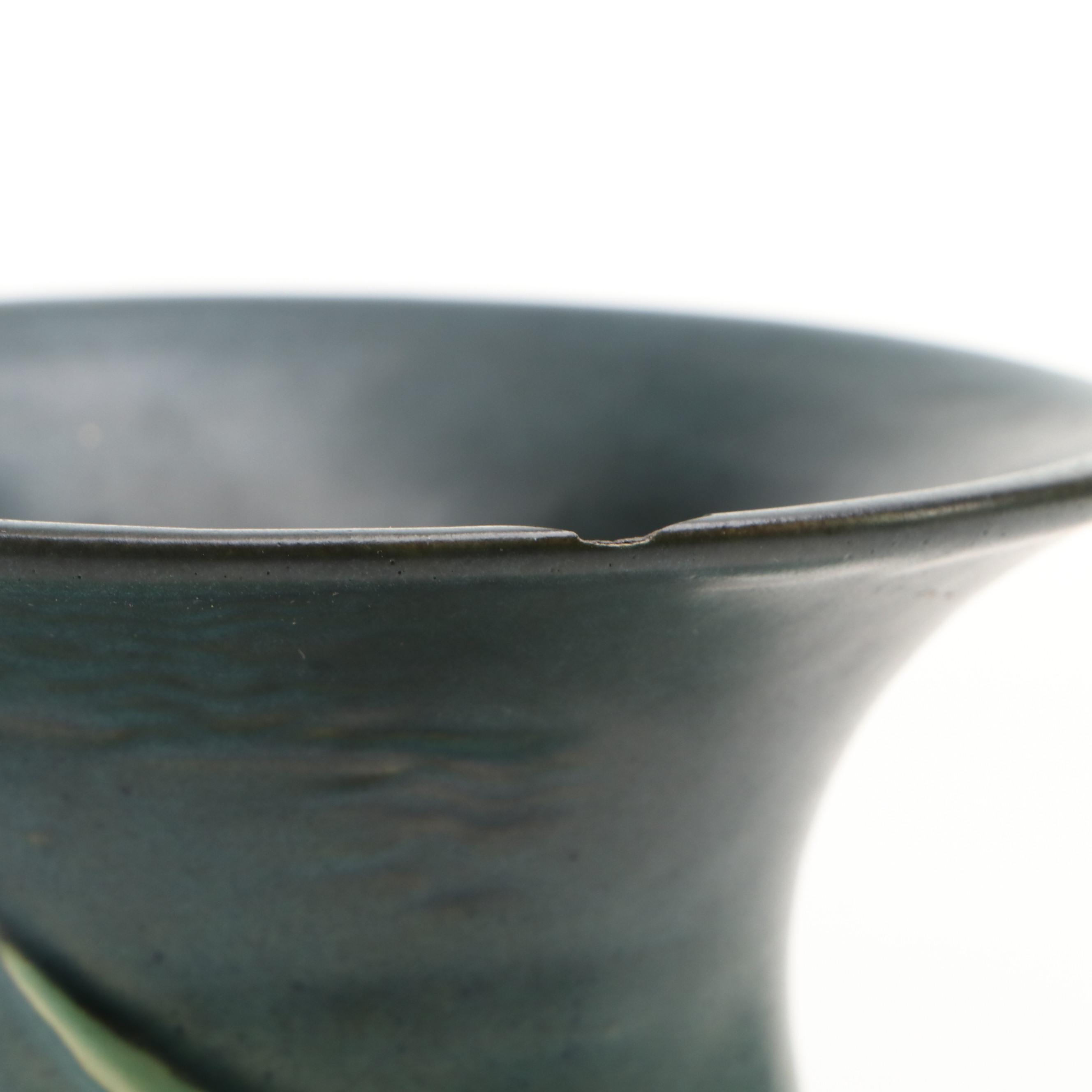 Roseville "Freesia Green" Ceramic Handled Vase, Mid-20th Century