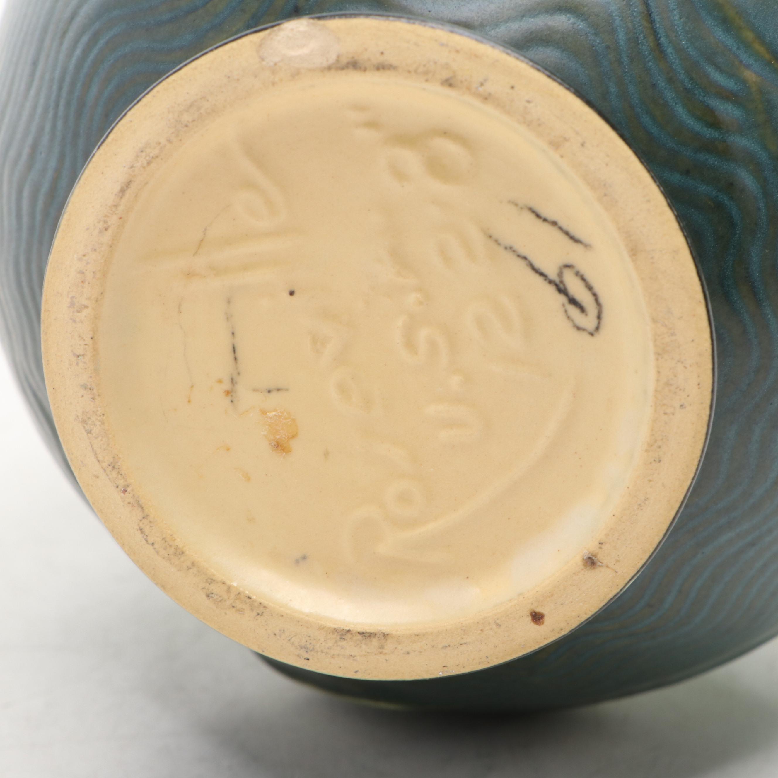 Roseville "Freesia Green" Ceramic Handled Vase, Mid-20th Century