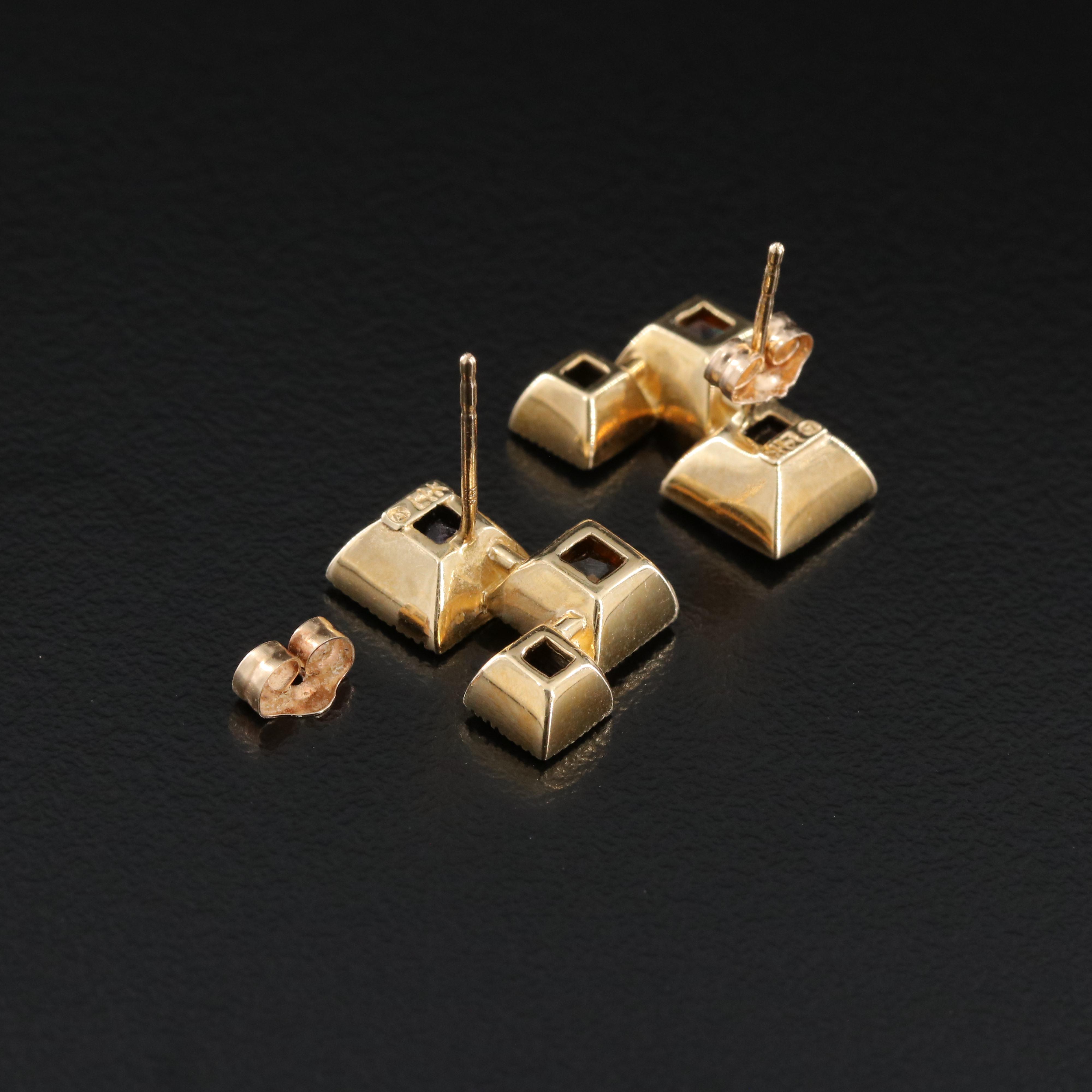 14K Amethyst, Citrine and Iolite Geometric Earrings