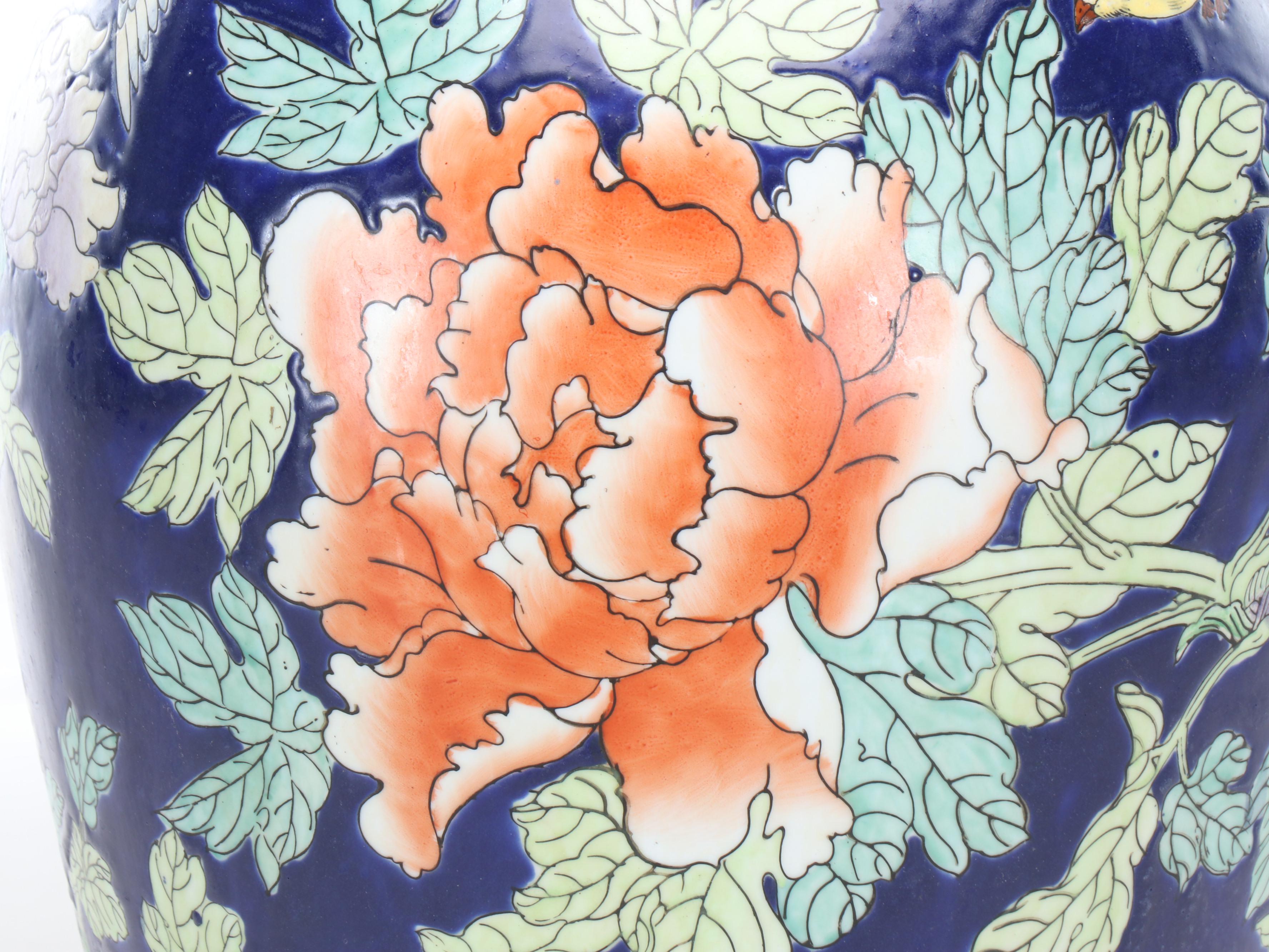 Chinese Famille Bleu Porcelain Melon Jar Table Lamp