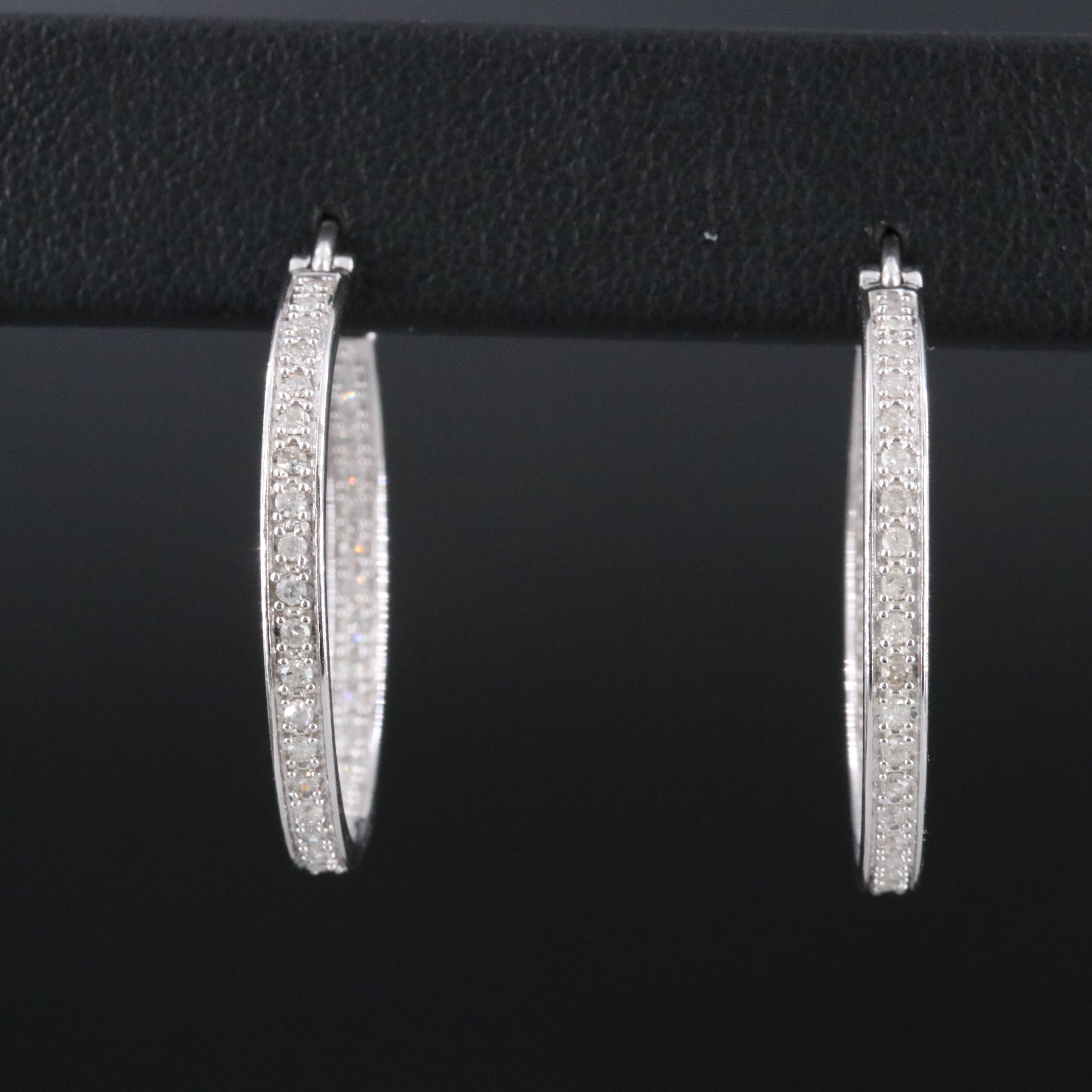 Sterling Diamond Inside-Out Hoop Earrings