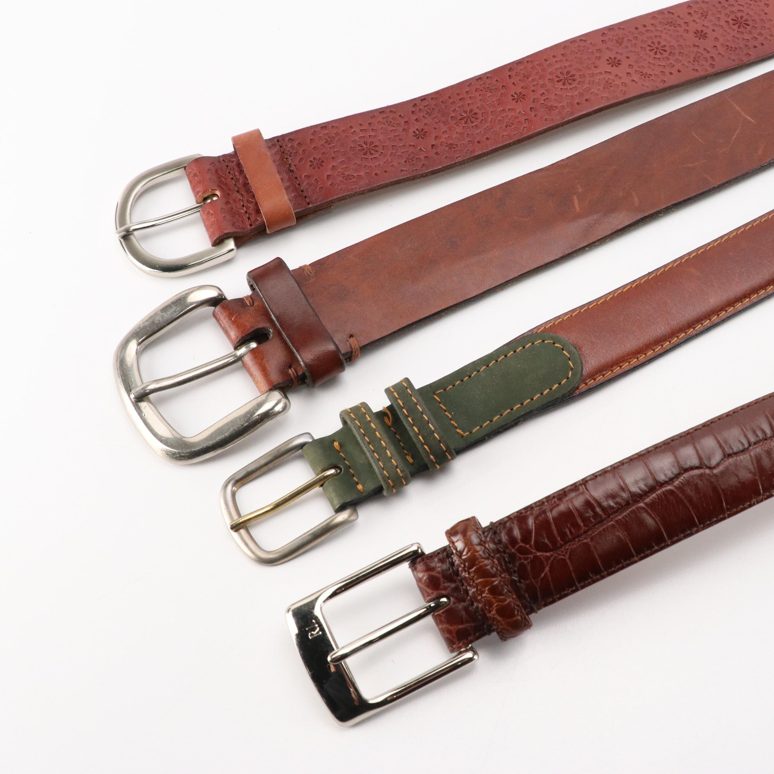 Assorted Brown Leather Belts Featuring Polo Ralph Lauren, Cole Haan, and More
