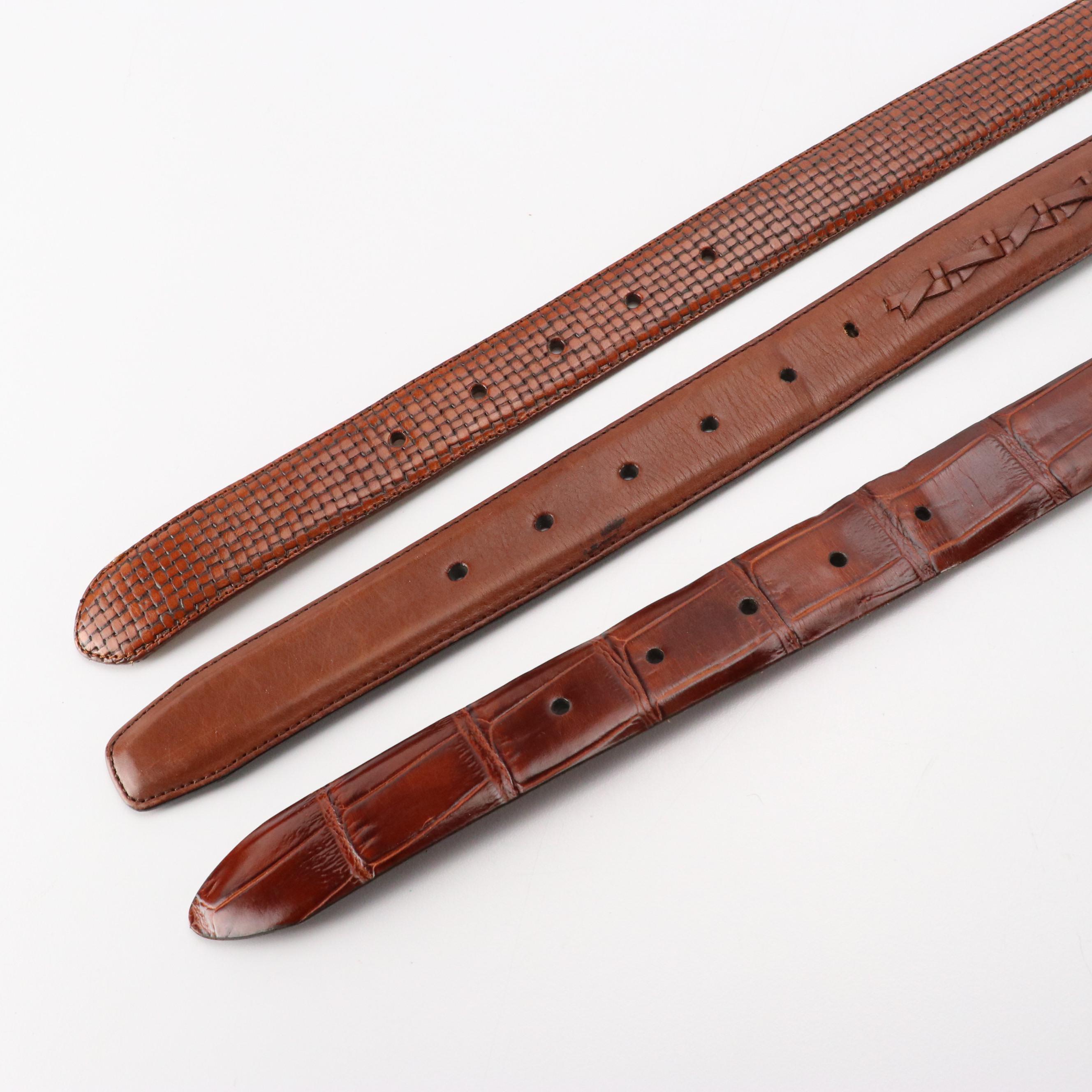 Assorted Brown Leather Belts Featuring Polo Ralph Lauren, Cole Haan, and More