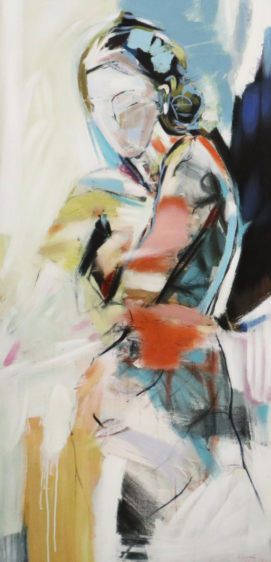 Expressionistic Style Oil Painting of Standing Figure, 21st Century