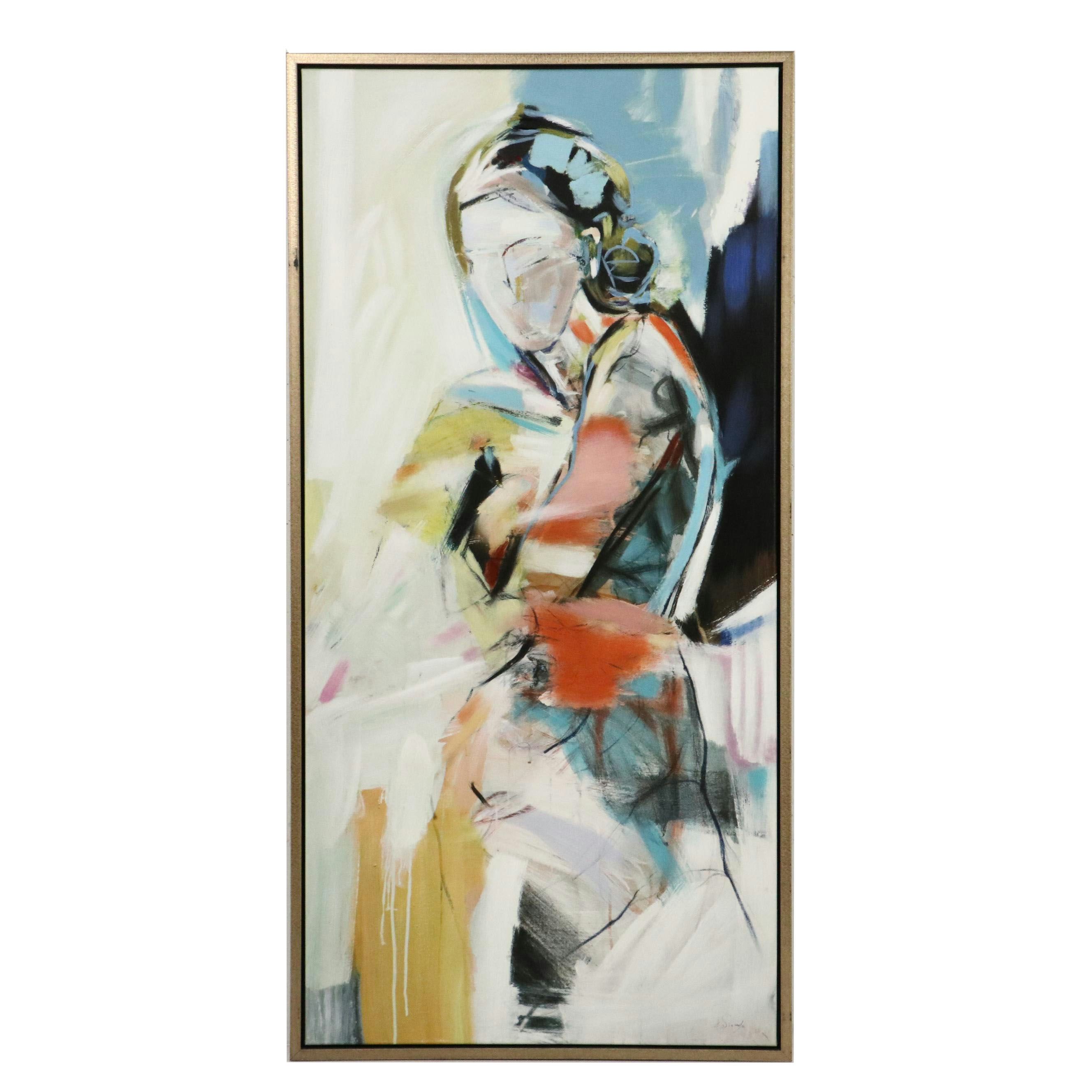 Expressionistic Style Oil Painting of Standing Figure, 21st Century