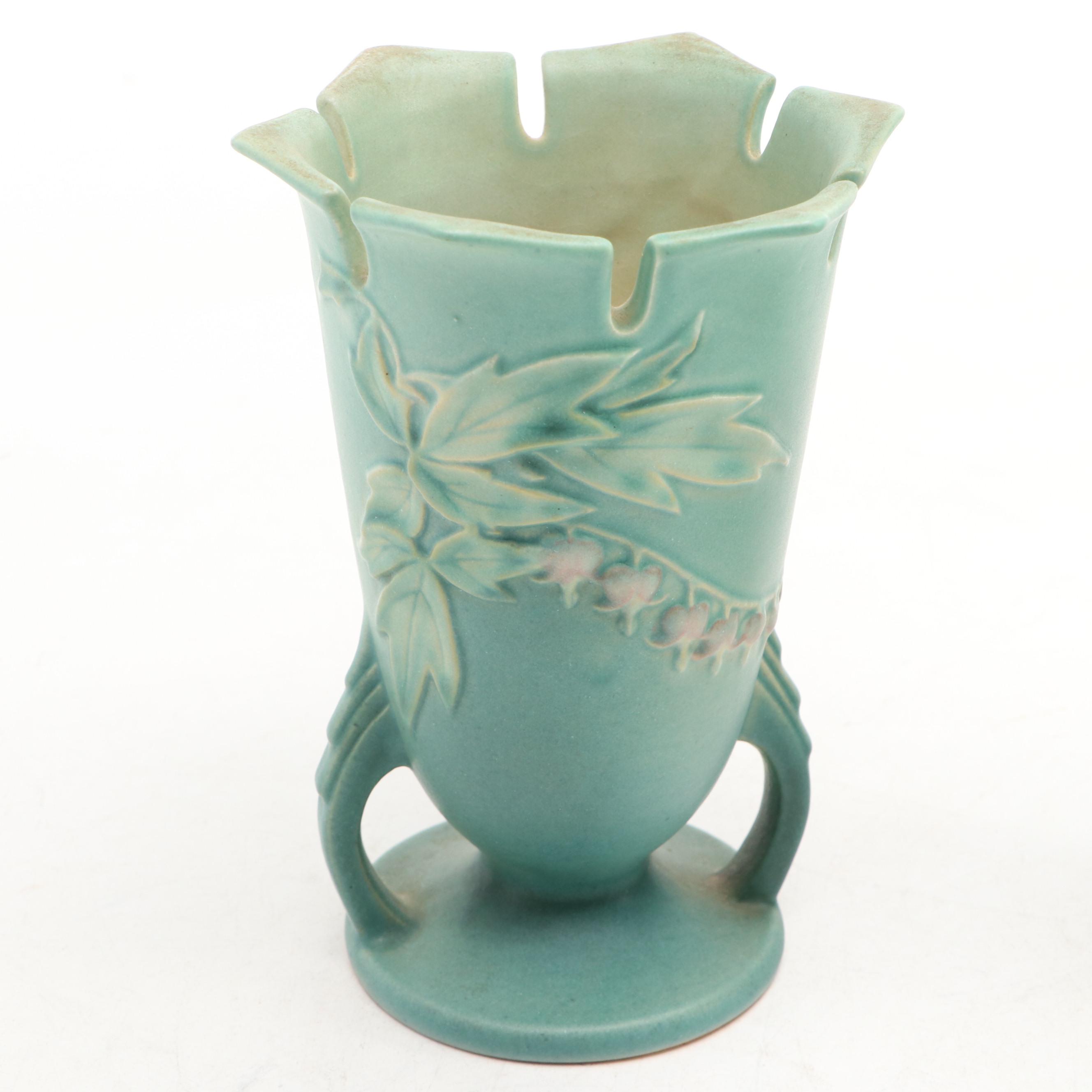 Roseville "Bleeding Heart Green" Art Pottery Vase Pair, Mid-20th Century