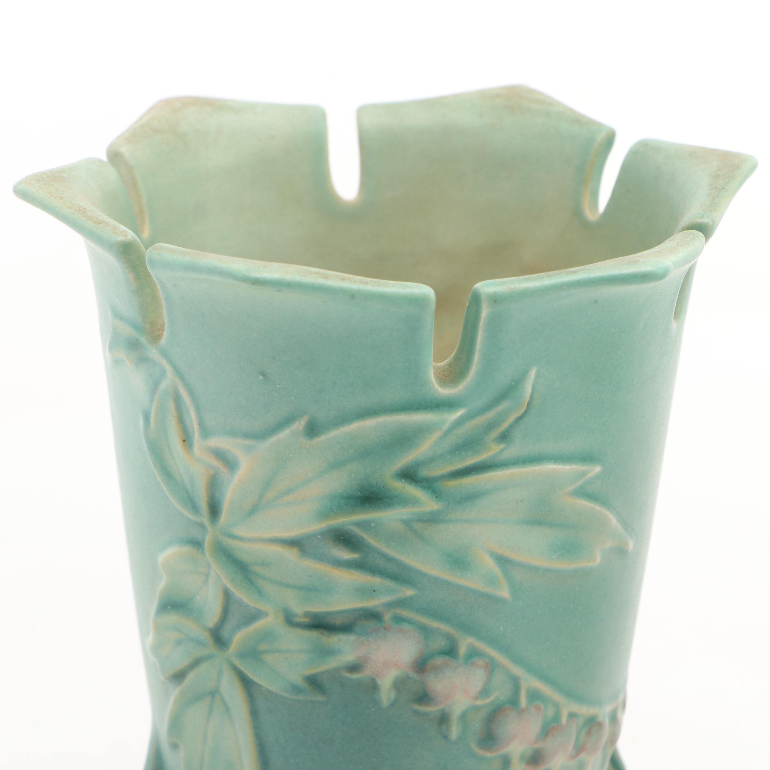 Roseville "Bleeding Heart Green" Art Pottery Vase Pair, Mid-20th Century