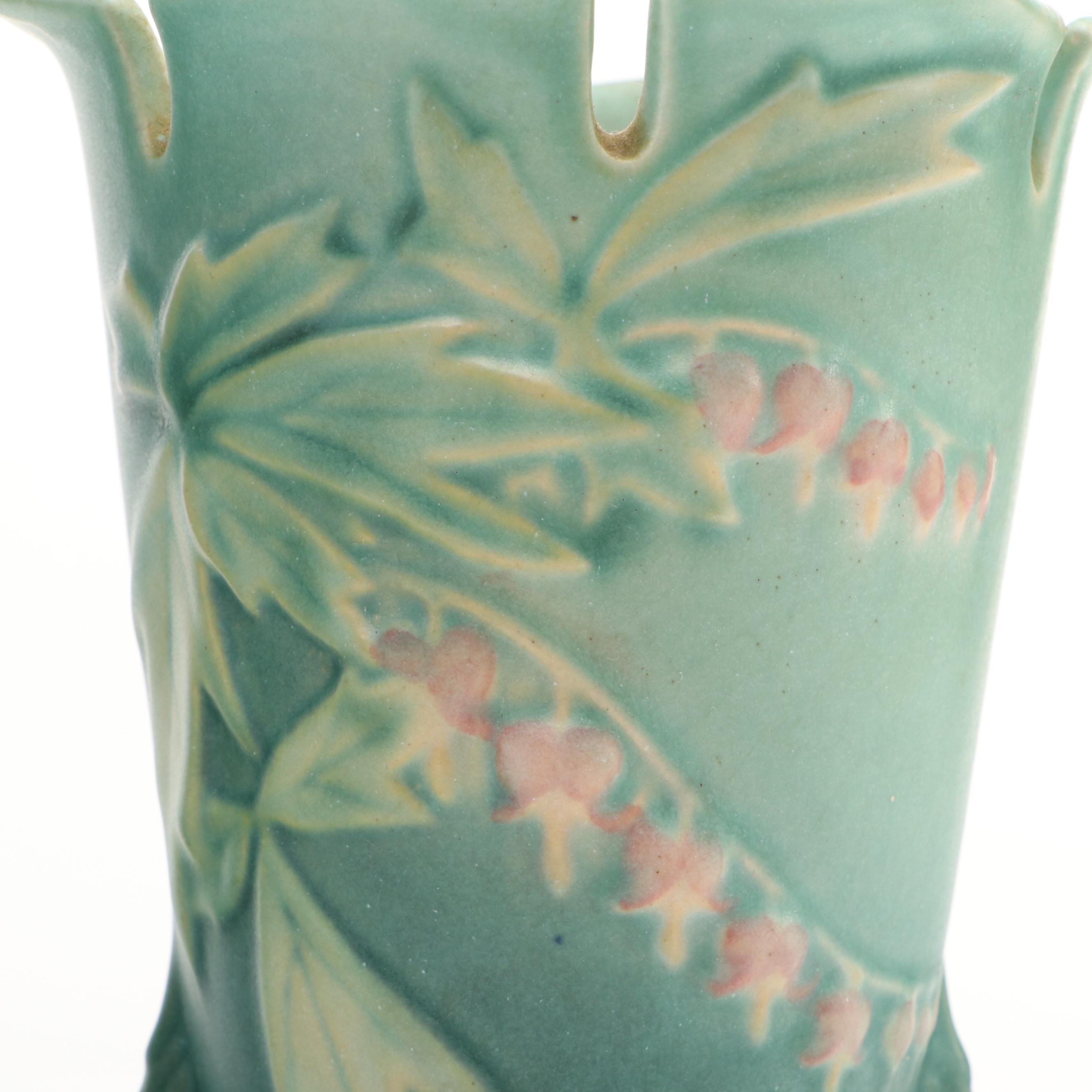 Roseville "Bleeding Heart Green" Art Pottery Vase Pair, Mid-20th Century