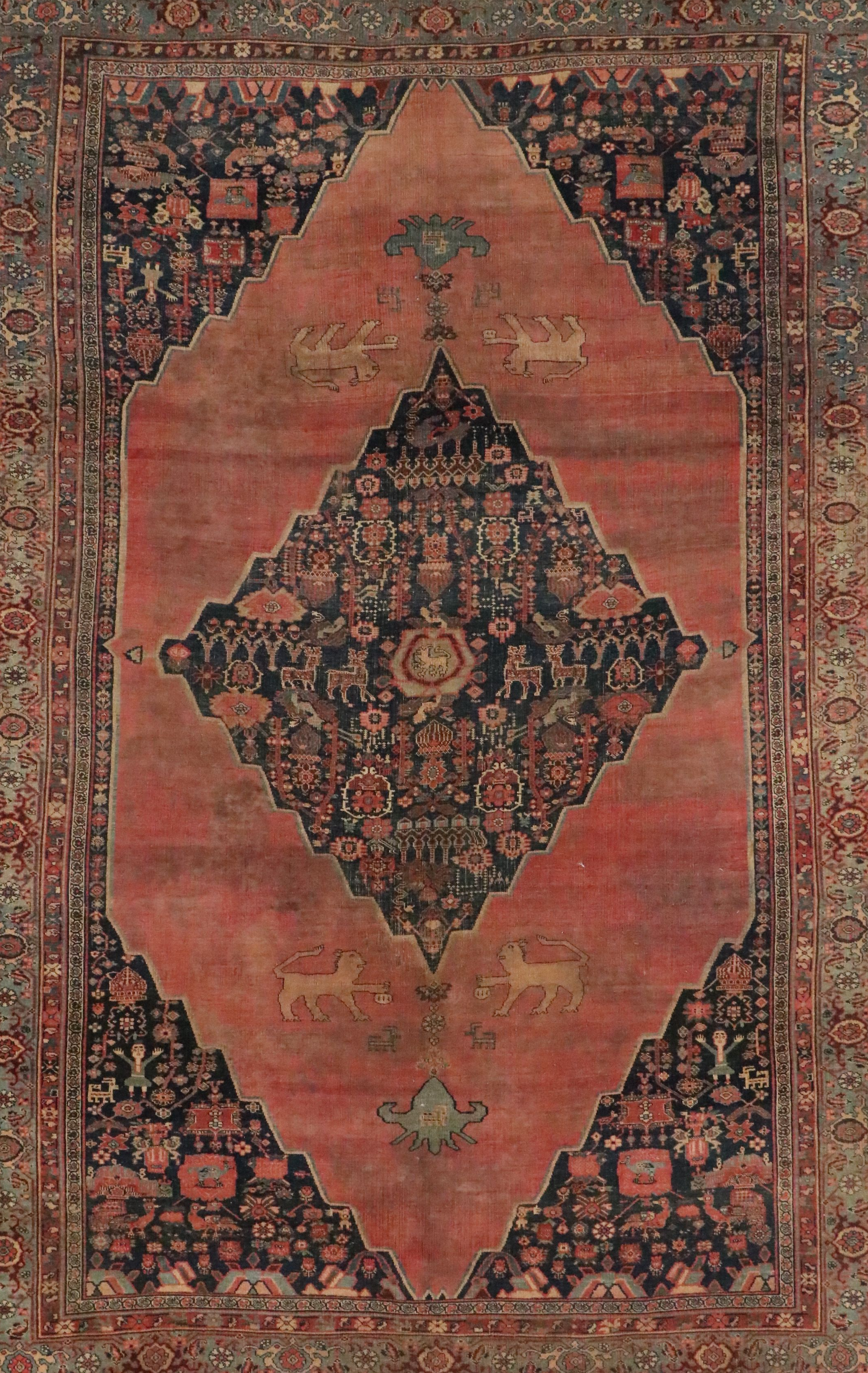 8'6 x 12'7 Hand-Knotted Persian Bijar Room Sized Rug, Antique